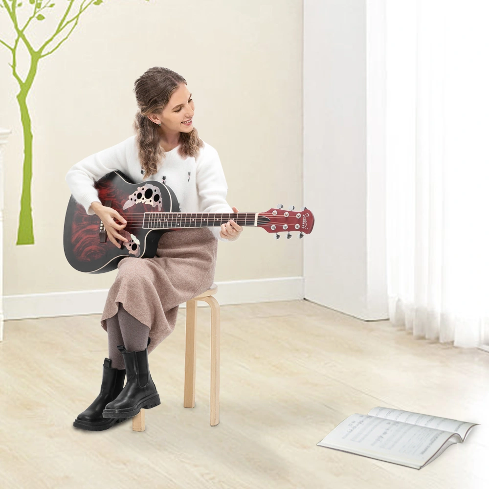 41 inch Full-Size Cutaway Acoustic-Electric Guitar Grape Voice Hole Spruce Top Round Back Sunset Red view 16