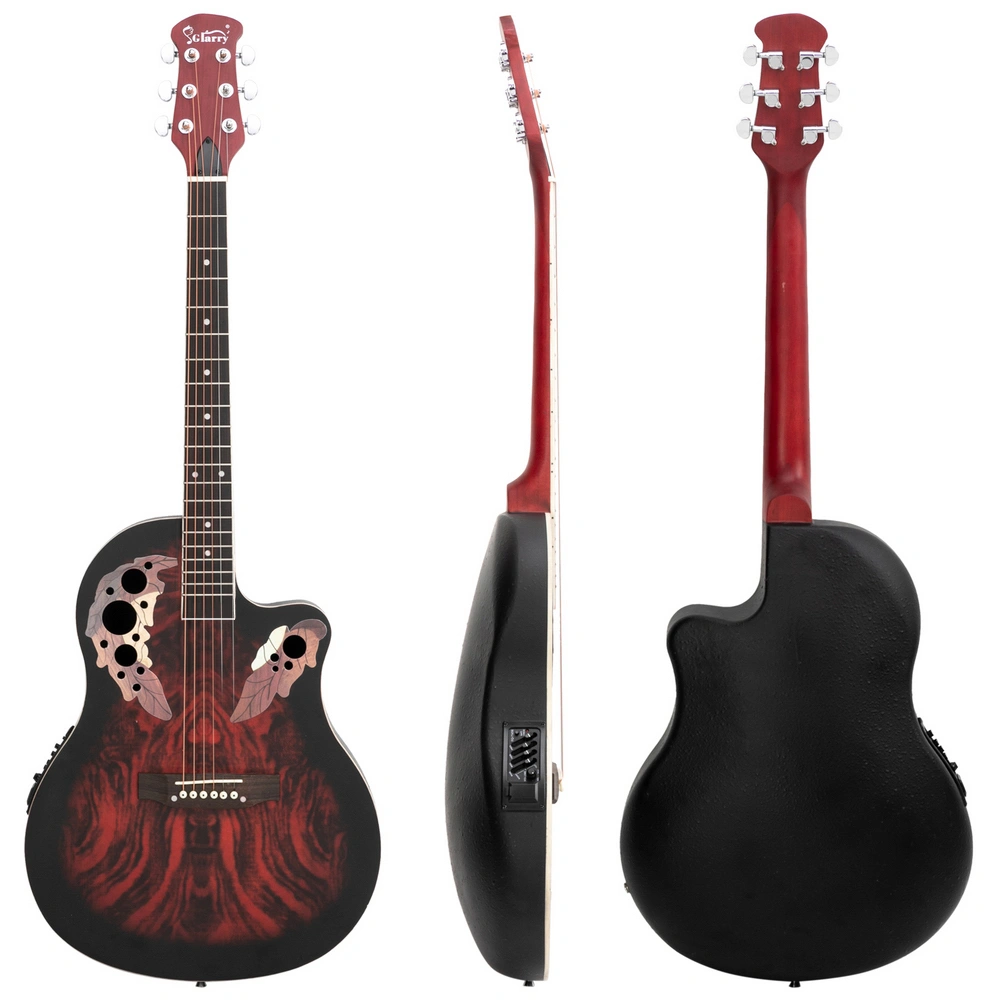41 inch Full-Size Cutaway Acoustic-Electric Guitar Grape Voice Hole Spruce Top Round Back Sunset Red view 4