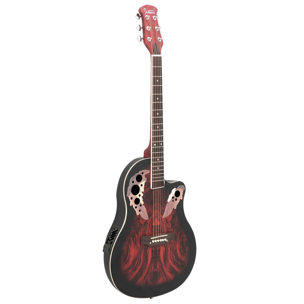 41 inch Full-Size Cutaway Acoustic-Electric Guitar Grape Voice Hole Spruce Top Round Back Sunset Red view 6