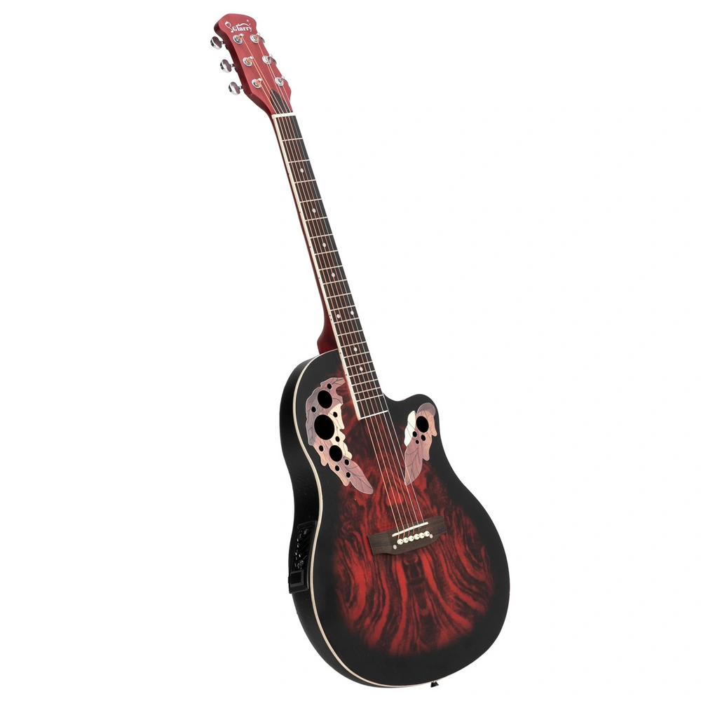 41 inch Full-Size Cutaway Acoustic-Electric Guitar Grape Voice Hole Spruce Top Round Back Sunset Red view 8