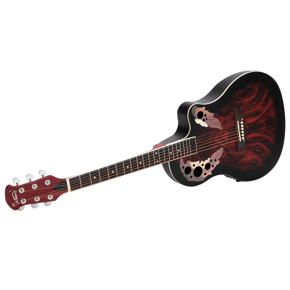 41 inch Full-Size Cutaway Acoustic-Electric Guitar Grape Voice Hole Spruce Top Round Back Sunset Red view 9