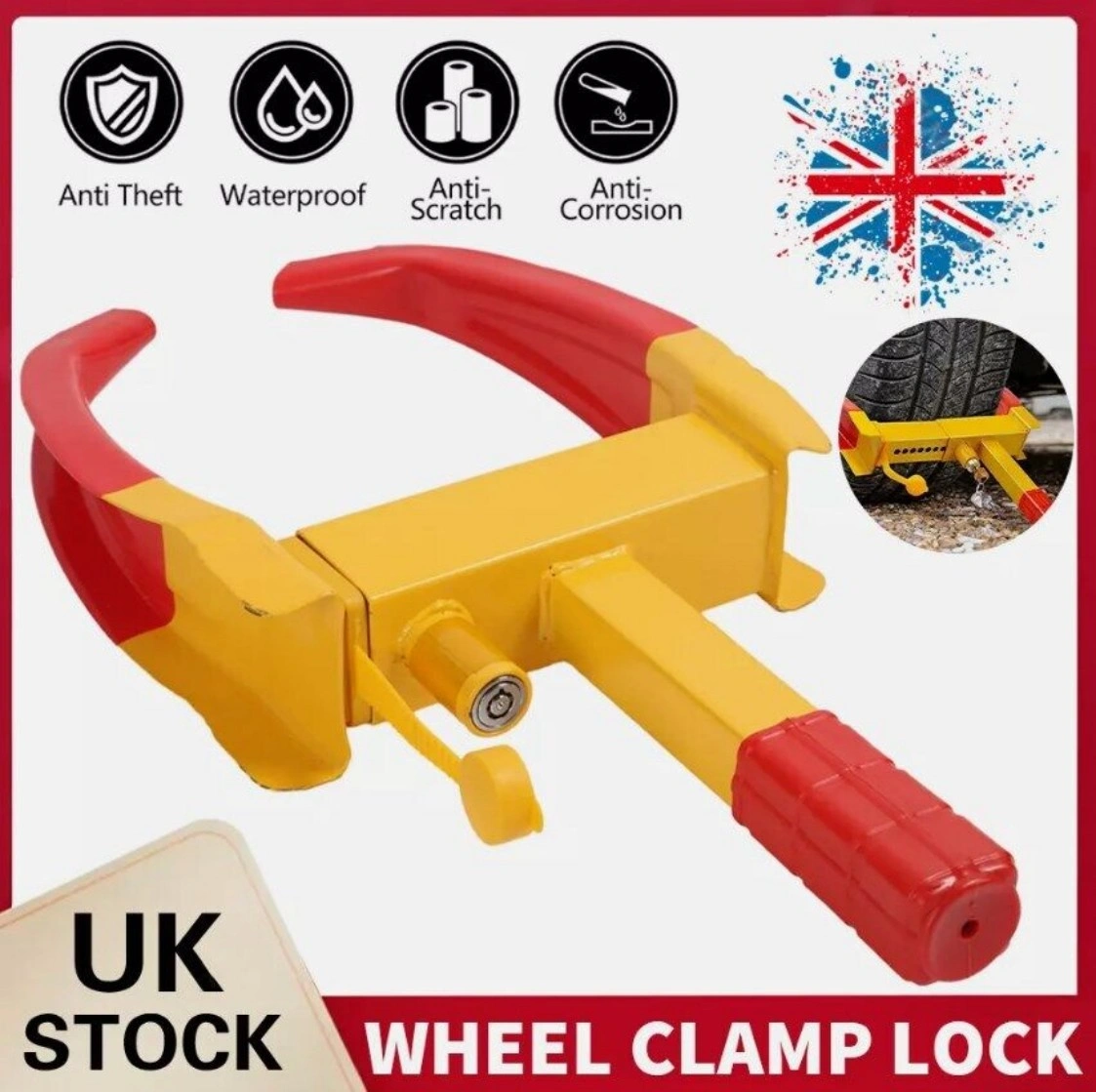 Heavy Duty Wheel Clamp Lock for Caravan Car Van Trailer Anti-Theft Steering Lock UK