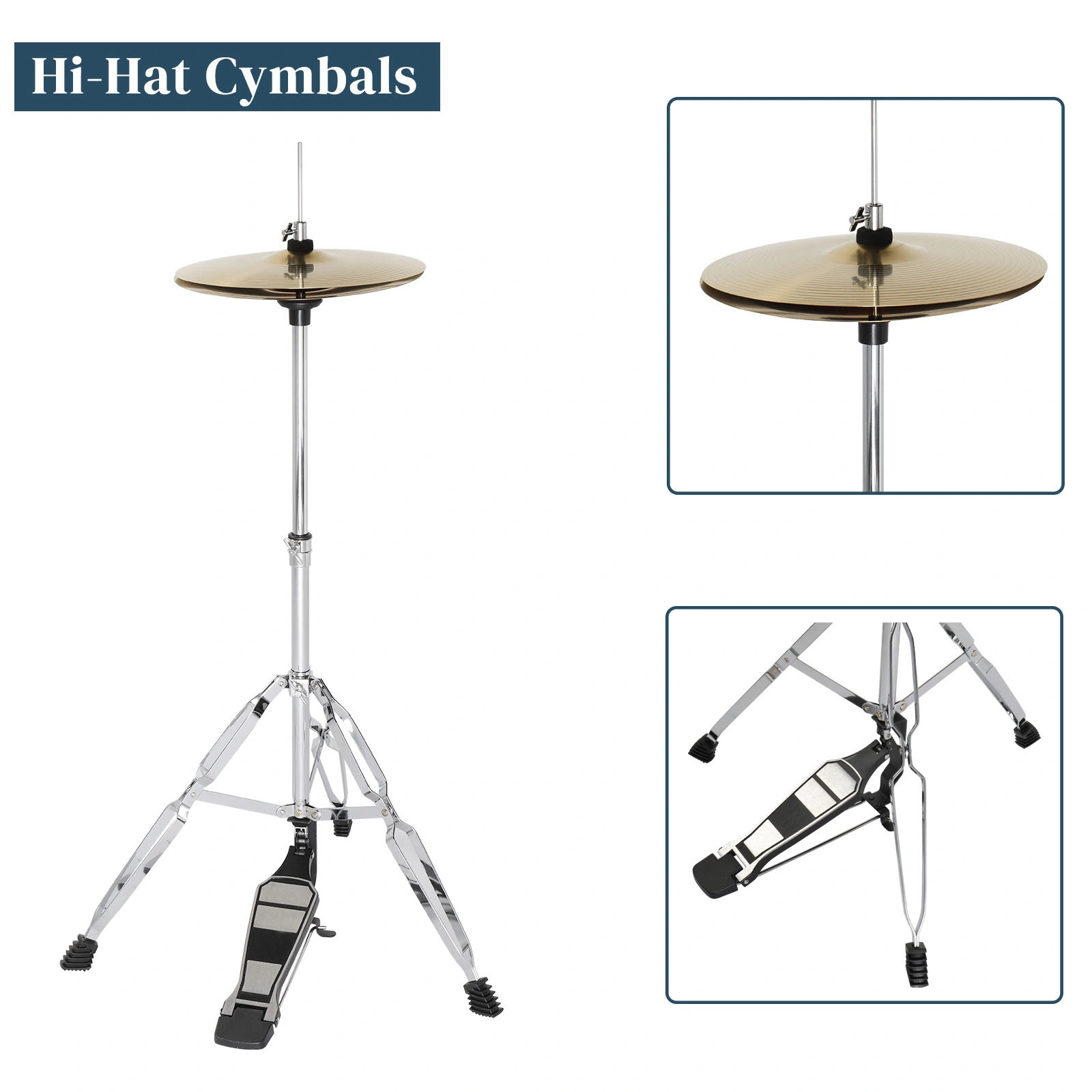 Full Size Adult Drum Set 5-Piece Black with Bass Drum, two Tom Drum, Snare Drum, Floor Tom, 16" Ride Cymbal, 14" Hi-hat Cymbals, Stool, Drum Pedal, Sticks view 10