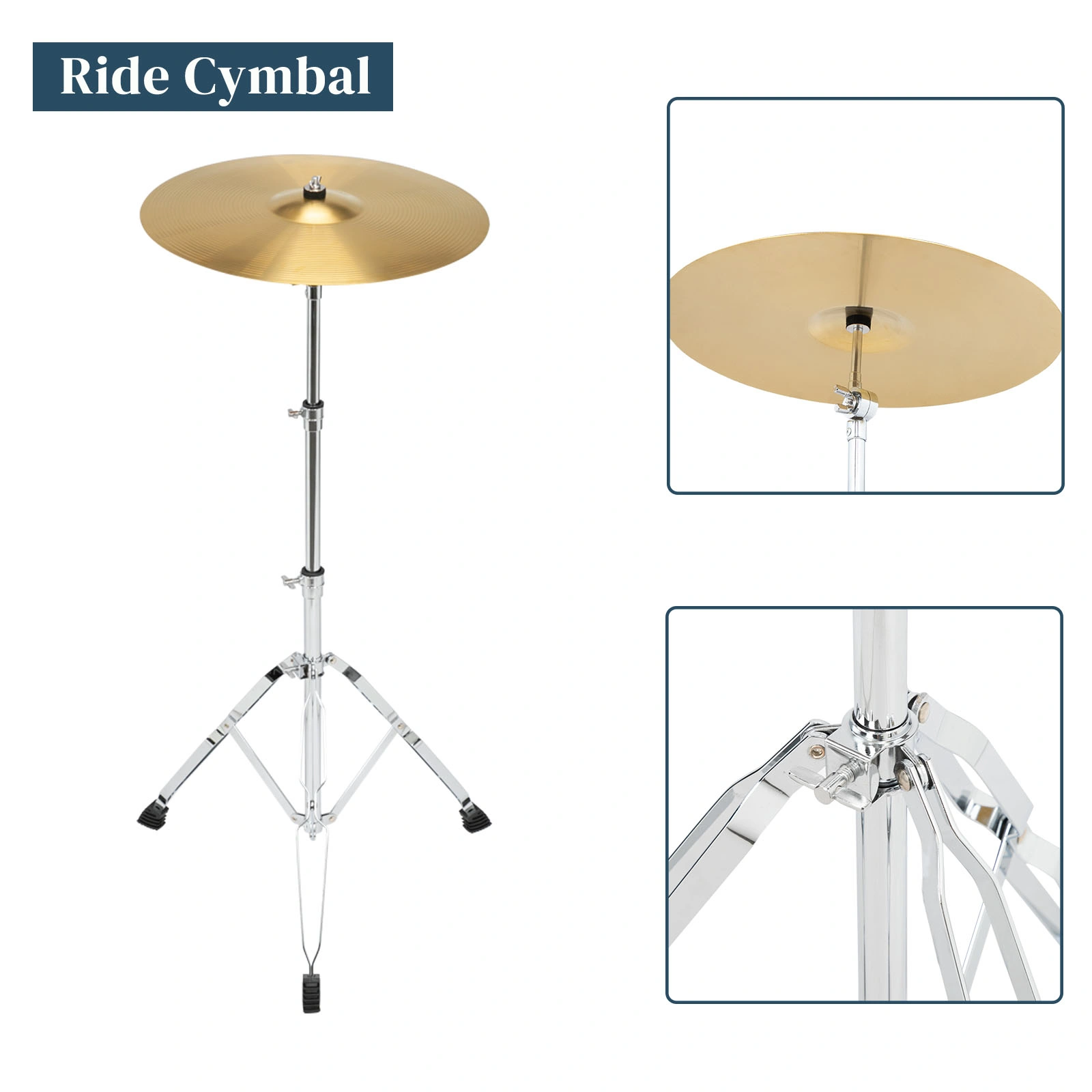 Full Size Adult Drum Set 5-Piece Black with Bass Drum, two Tom Drum, Snare Drum, Floor Tom, 16" Ride Cymbal, 14" Hi-hat Cymbals, Stool, Drum Pedal, Sticks view 11
