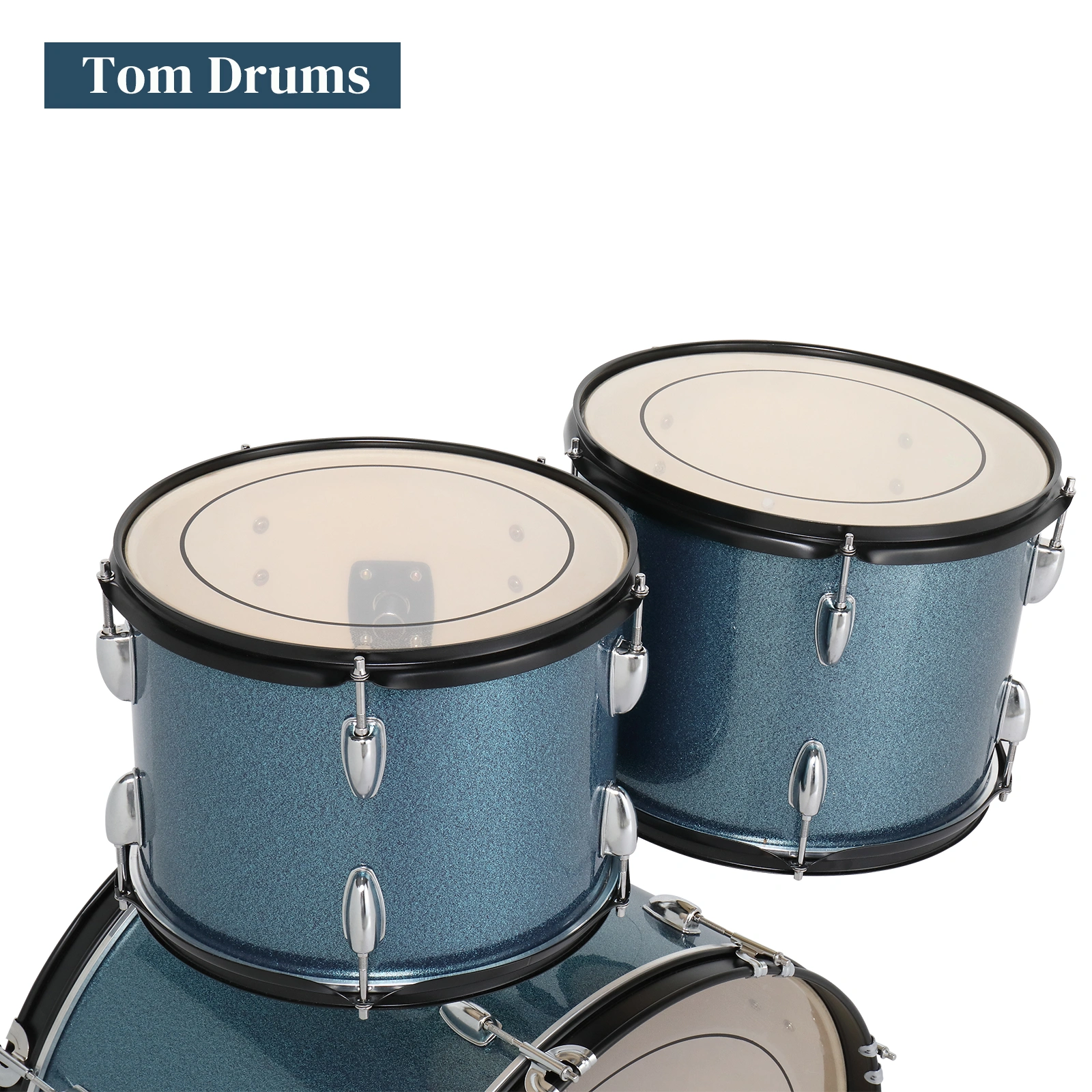 Full Size Adult Drum Set 5-Piece Black with Bass Drum, two Tom Drum, Snare Drum, Floor Tom, 16" Ride Cymbal, 14" Hi-hat Cymbals, Stool, Drum Pedal, Sticks view 18
