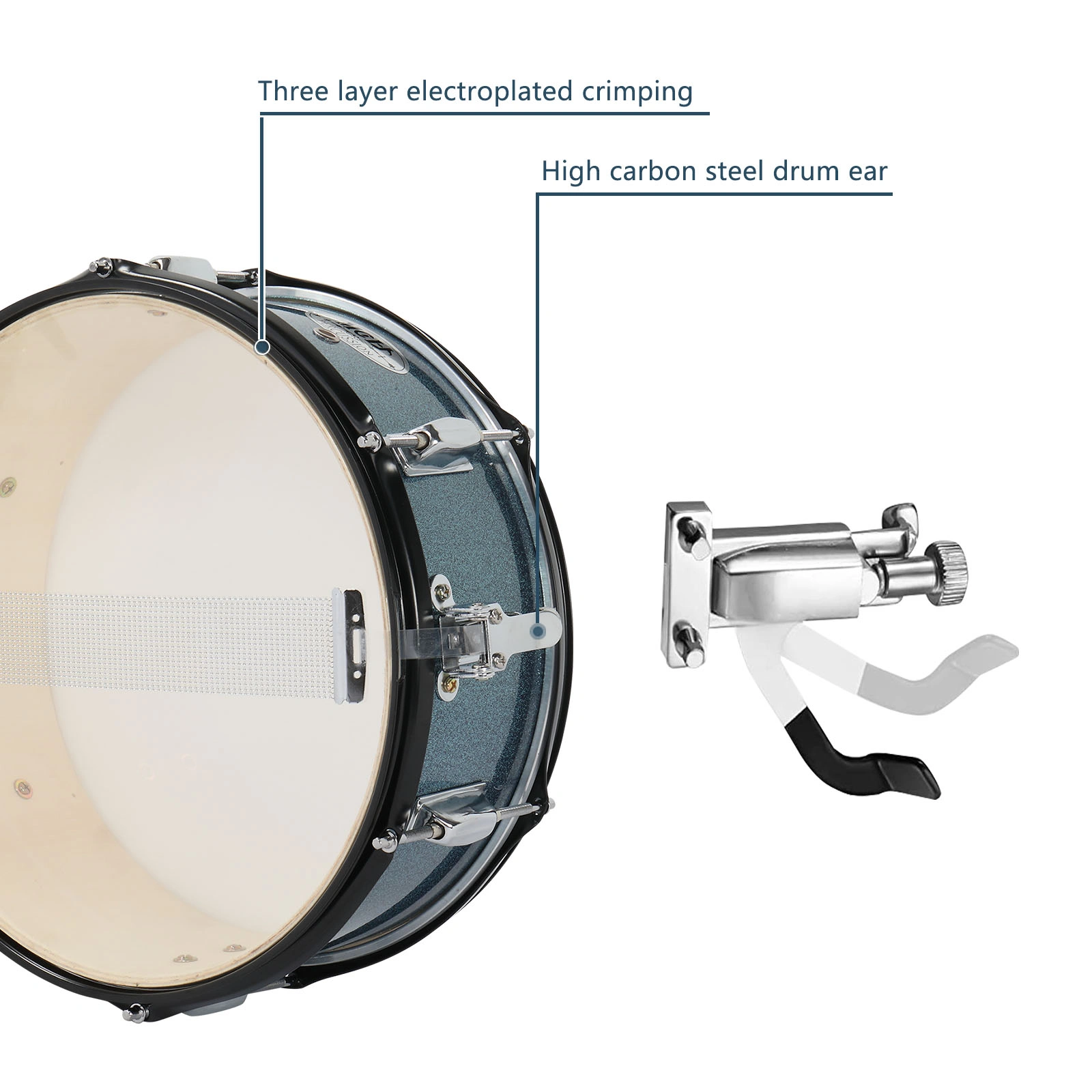 Full Size Adult Drum Set 5-Piece Black with Bass Drum, two Tom Drum, Snare Drum, Floor Tom, 16" Ride Cymbal, 14" Hi-hat Cymbals, Stool, Drum Pedal, Sticks view 4