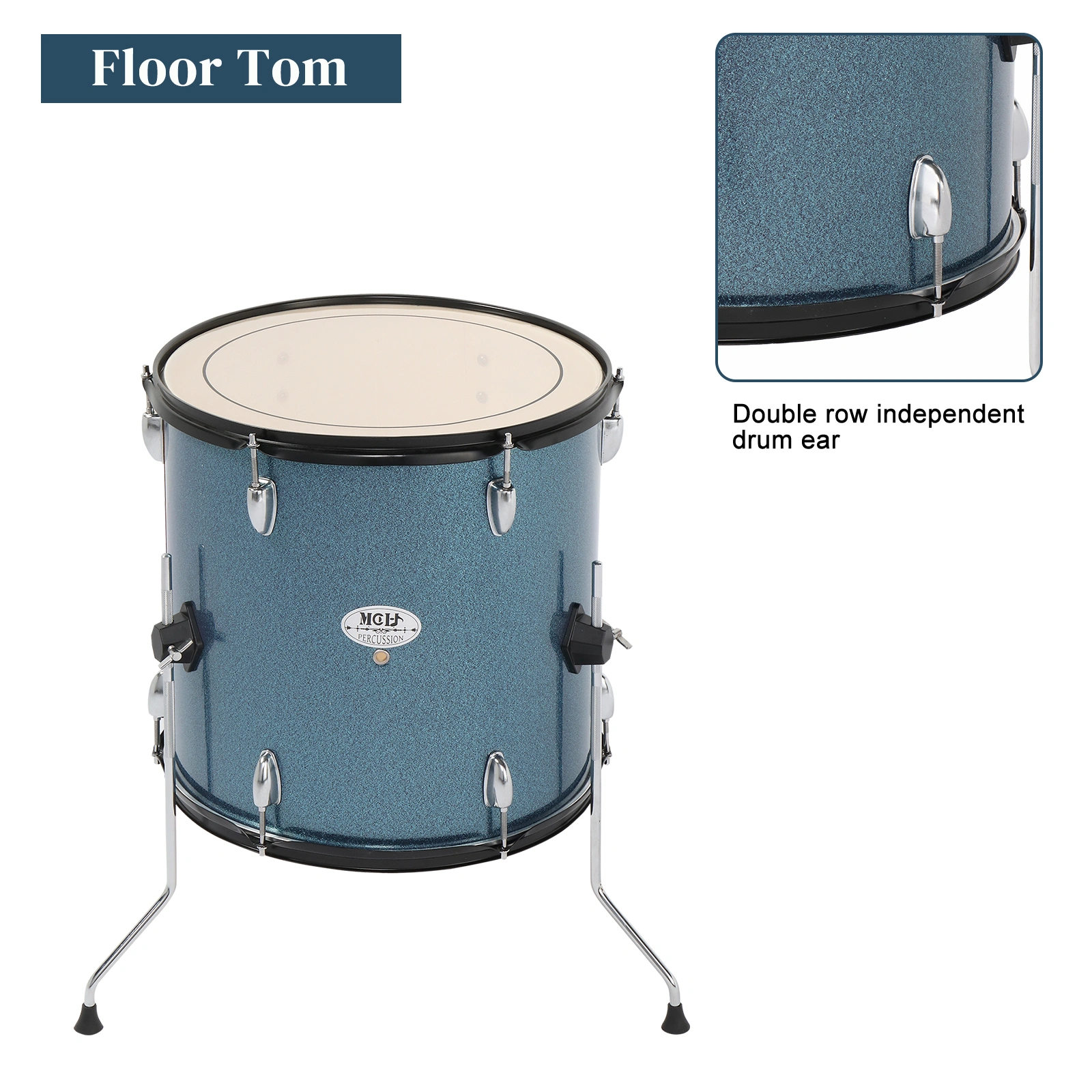 Full Size Adult Drum Set 5-Piece Black with Bass Drum, two Tom Drum, Snare Drum, Floor Tom, 16" Ride Cymbal, 14" Hi-hat Cymbals, Stool, Drum Pedal, Sticks view 5