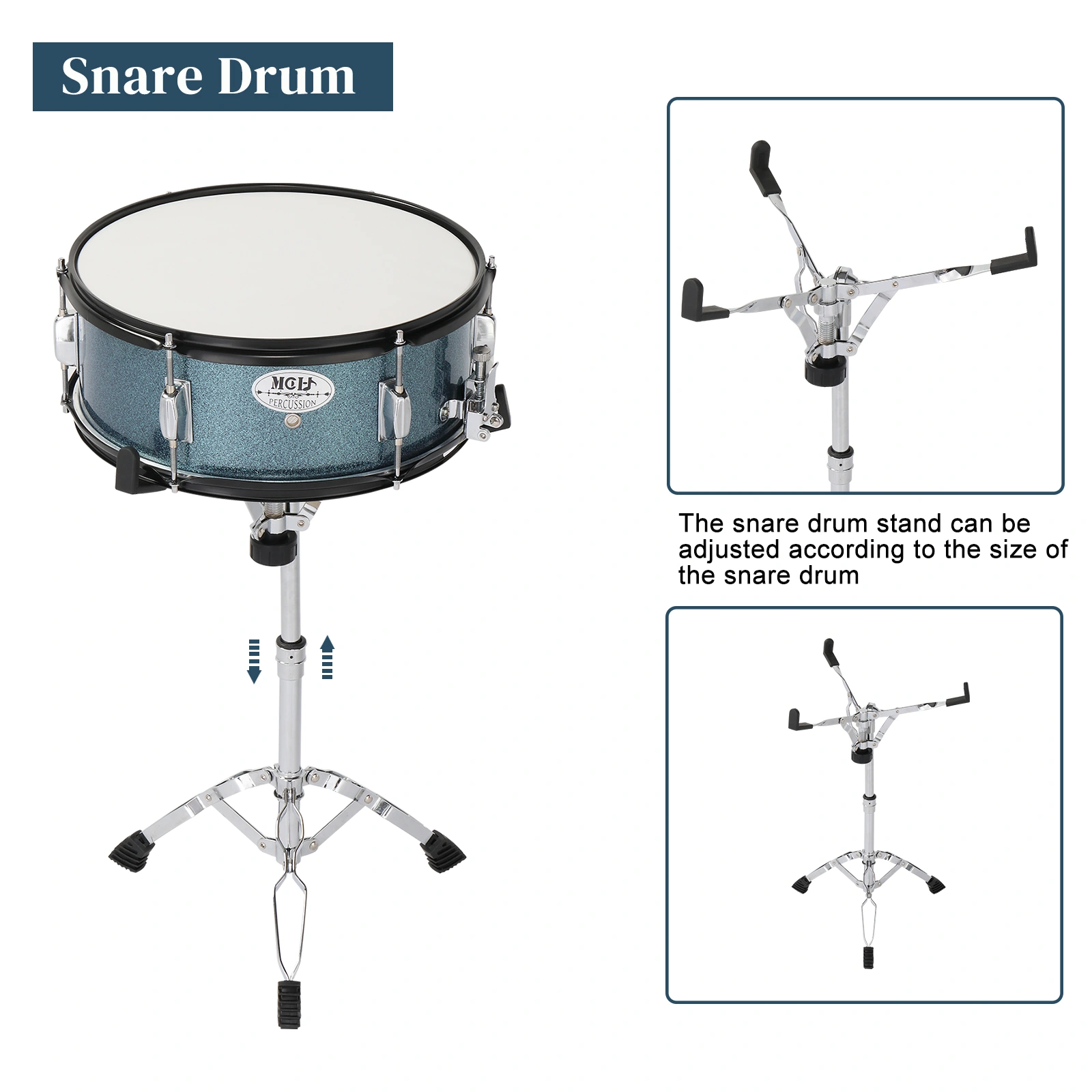 Full Size Adult Drum Set 5-Piece Black with Bass Drum, two Tom Drum, Snare Drum, Floor Tom, 16" Ride Cymbal, 14" Hi-hat Cymbals, Stool, Drum Pedal, Sticks view 6