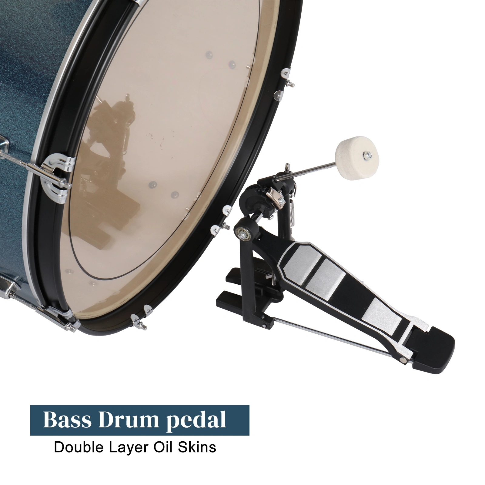 Full Size Adult Drum Set 5-Piece Black with Bass Drum, two Tom Drum, Snare Drum, Floor Tom, 16" Ride Cymbal, 14" Hi-hat Cymbals, Stool, Drum Pedal, Sticks view 8