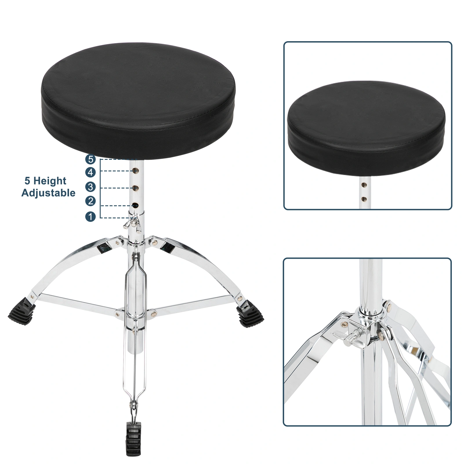 Full Size Adult Drum Set 5-Piece Black with Bass Drum, two Tom Drum, Snare Drum, Floor Tom, 16" Ride Cymbal, 14" Hi-hat Cymbals, Stool, Drum Pedal, Sticks view 9