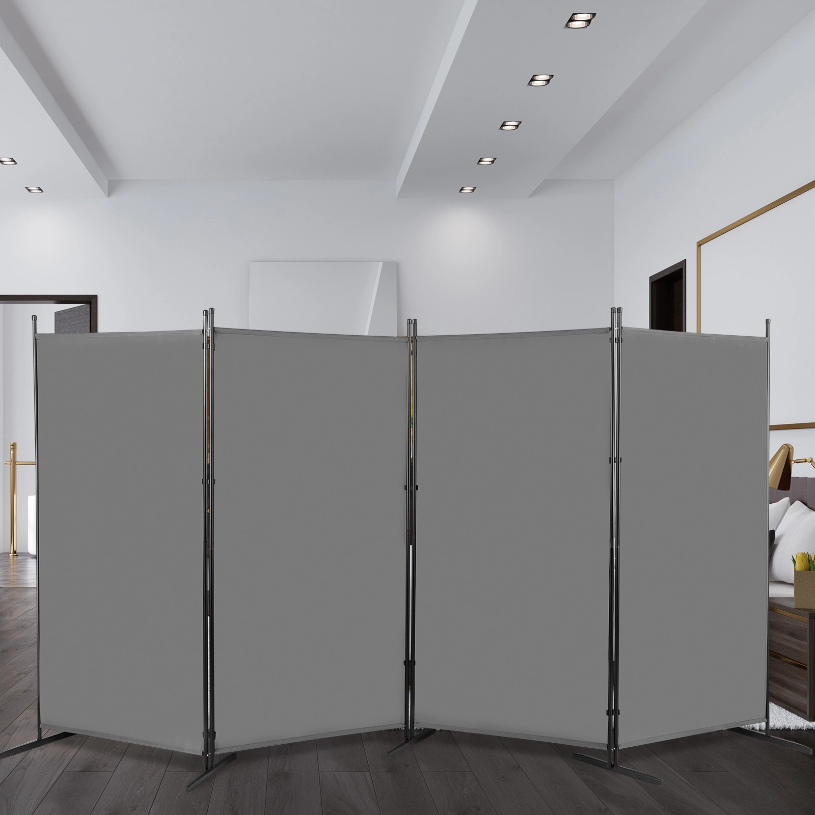 6FT 4-Fold 160g Polyester Cloth Plastic Foot Carbon Steel Frame Foldable Screen Gray view 10