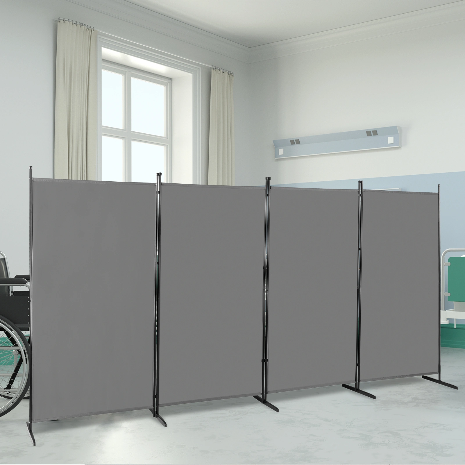 6FT 4-Fold 160g Polyester Cloth Plastic Foot Carbon Steel Frame Foldable Screen Gray view 11