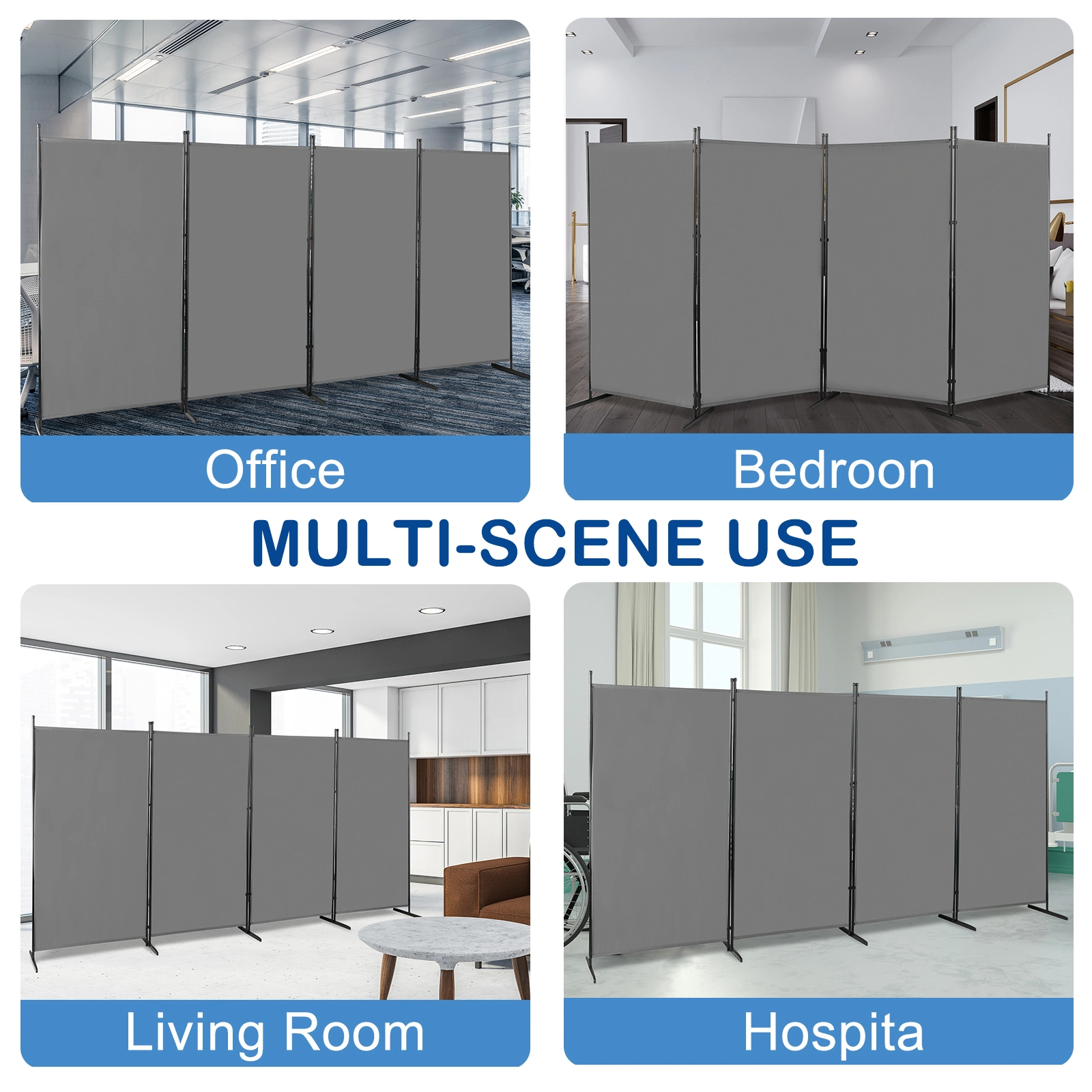 6FT 4-Fold 160g Polyester Cloth Plastic Foot Carbon Steel Frame Foldable Screen Gray view 5