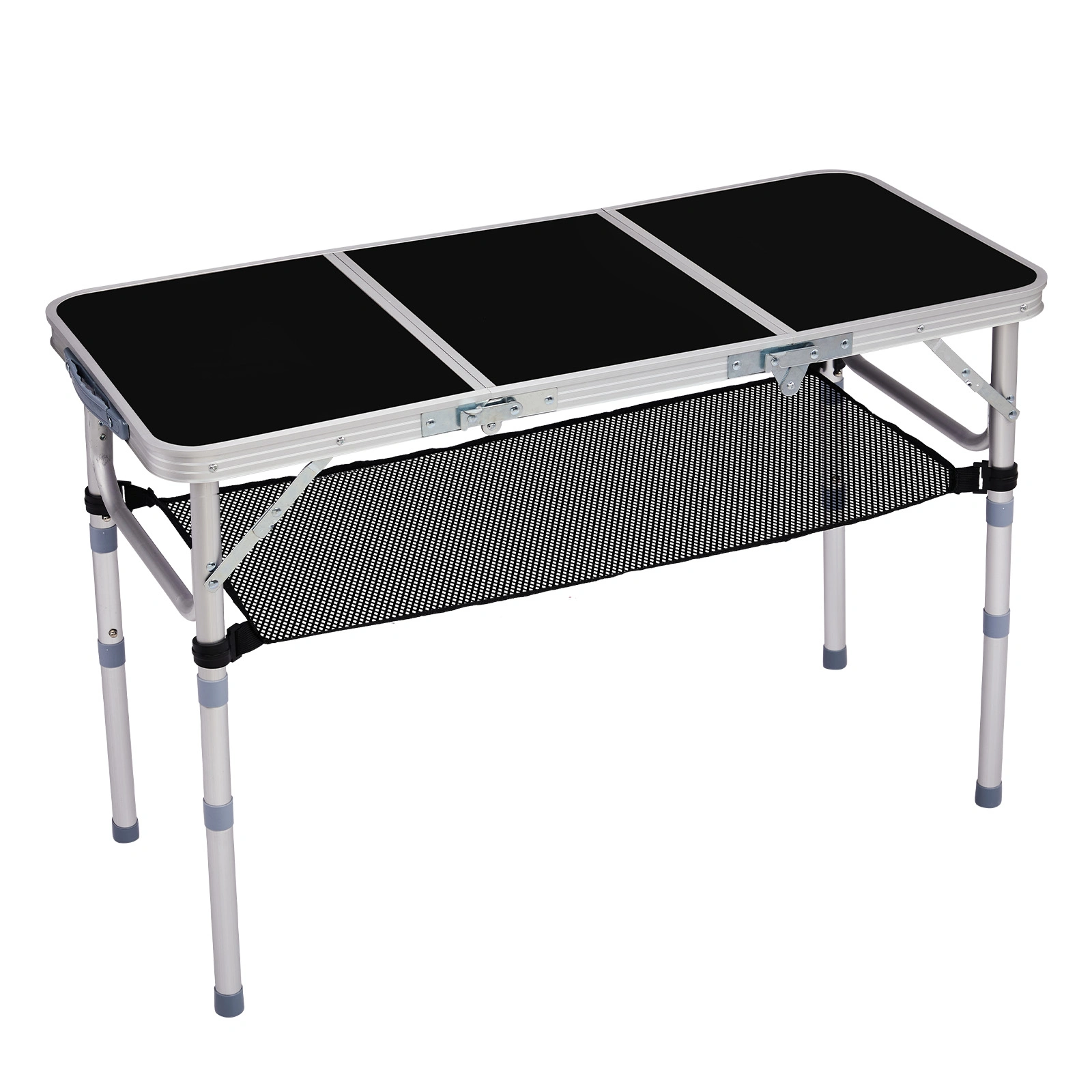 Outdoor Folding Camping Table, 3ft Portable Pinic Table with 3 Adjustable Height, Small Aluminum Foldable Lightweight Patio Side Table with Carry Handle for Outdoor Indoor Hiking Camp BBQ Beach, Black view 3