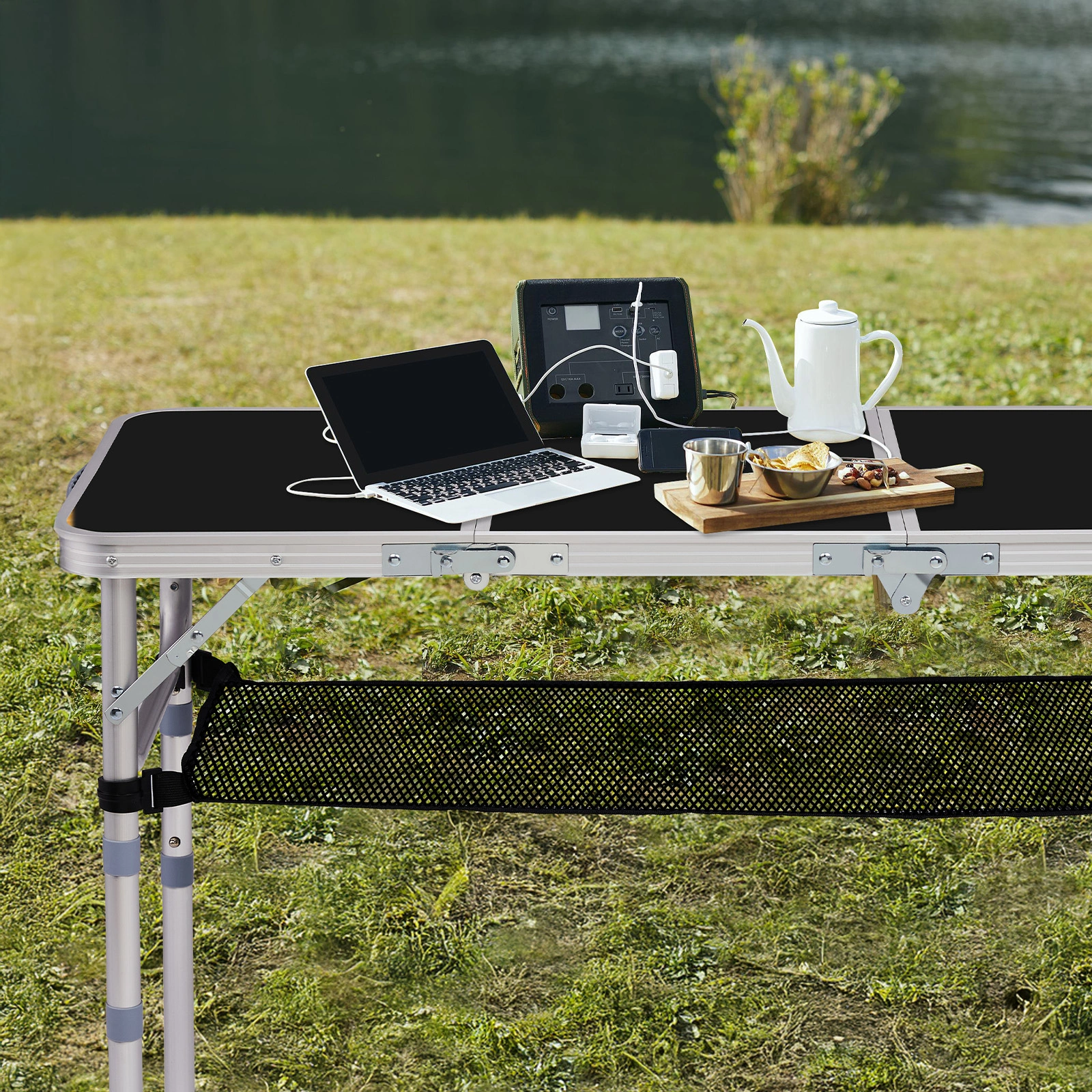 Outdoor Folding Camping Table, 3ft Portable Pinic Table with 3 Adjustable Height, Small Aluminum Foldable Lightweight Patio Side Table with Carry Handle for Outdoor Indoor Hiking Camp BBQ Beach, Black view 5
