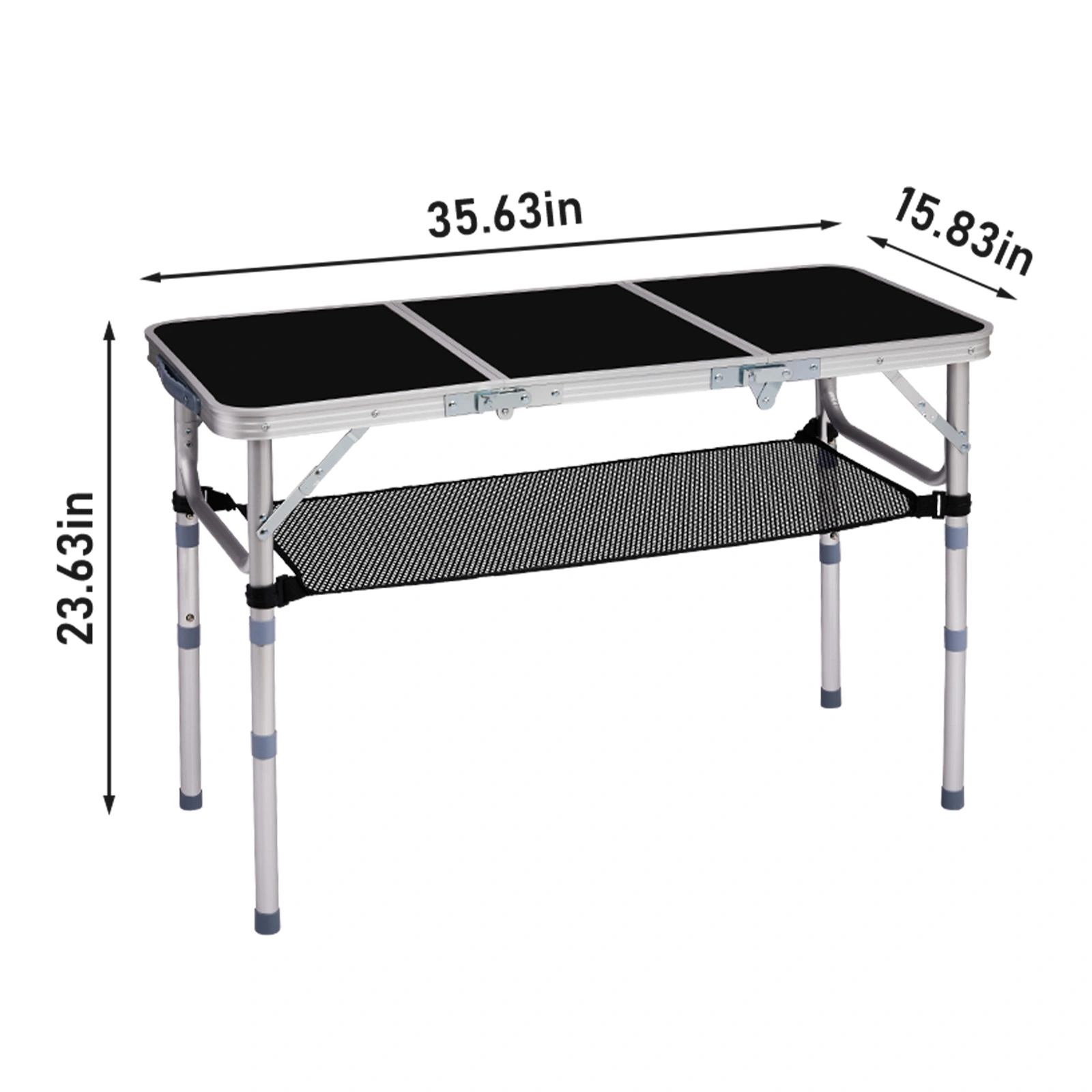 Outdoor Folding Camping Table, 3ft Portable Pinic Table with 3 Adjustable Height, Small Aluminum Foldable Lightweight Patio Side Table with Carry Handle for Outdoor Indoor Hiking Camp BBQ Beach, Black view 7