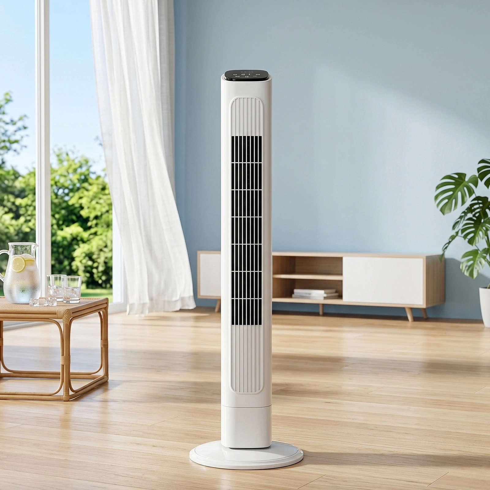 US Standard RTW-GR36 Tower Fan, 110V 45W, 36 Inch, Column Shape, White Plastic Body, Copper Motor, Touch & Remote Control, 3 Speeds, 3 Modes, Oscillating Function, 9-Hour Timer, For Home Use view 2