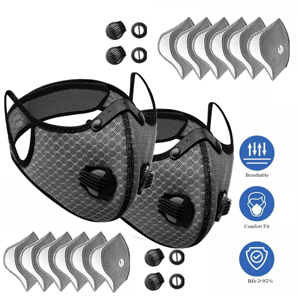 2 Pack Reusable Half Face Mask with Filter, Grey Cycling Outdoor Sports Face Cover for Running Hiking view 2