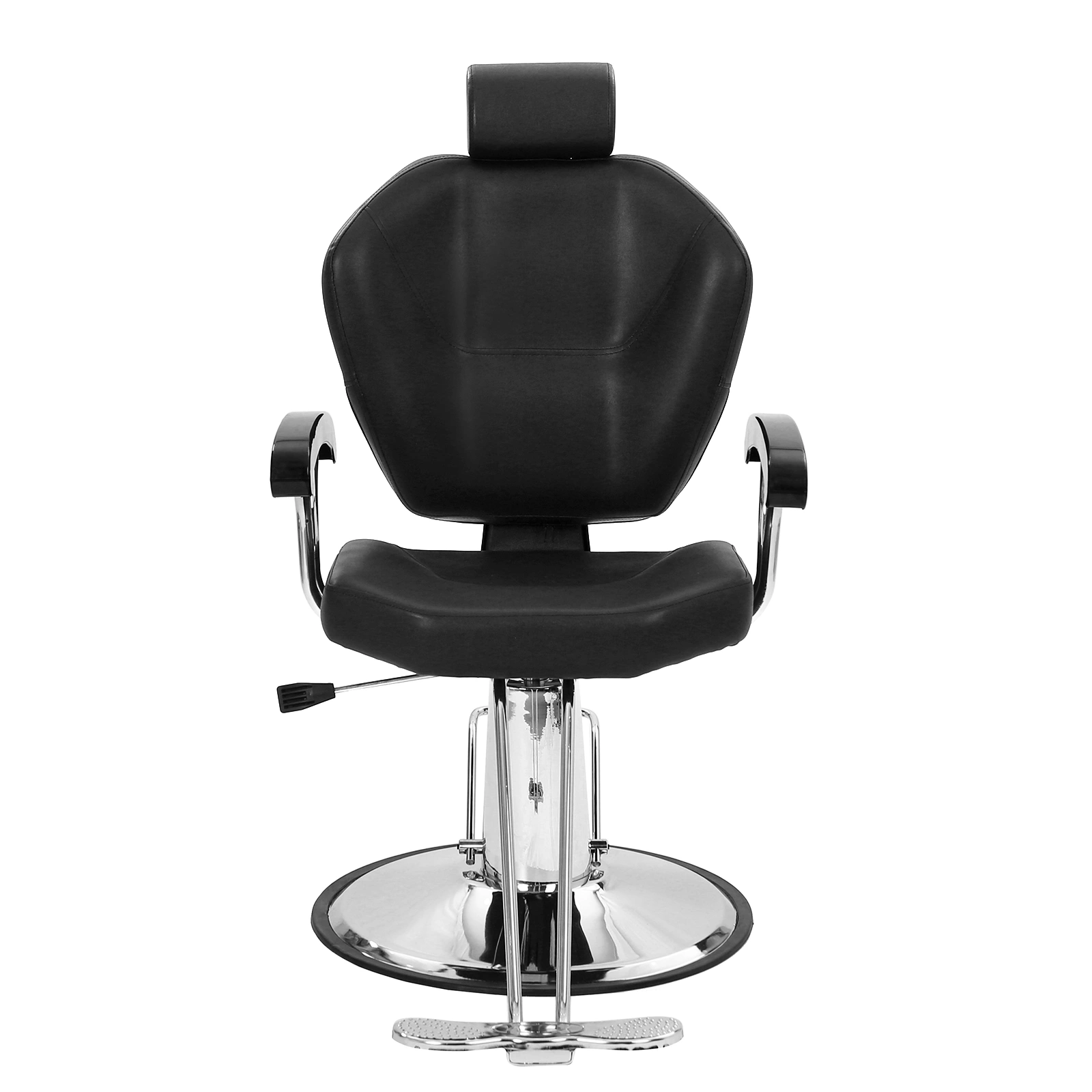 Reclining Barber Chair Black 150kg Capacity PVC Leather Headrest Iron Plated Pedal ABS Armrest 680 Plated Iron Plate Salon