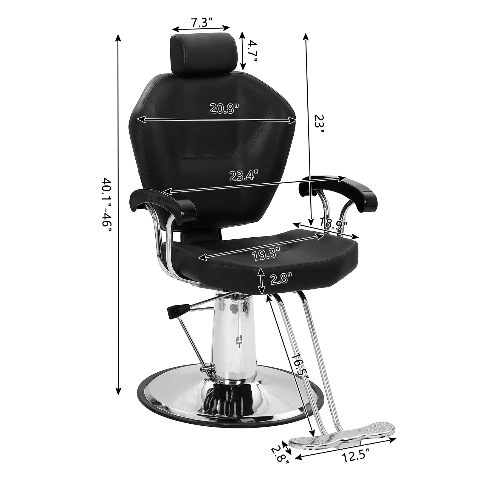 Reclining Barber Chair Black 150kg Capacity PVC Leather Headrest Iron Plated Pedal ABS Armrest 680 Plated Iron Plate Salon view 16