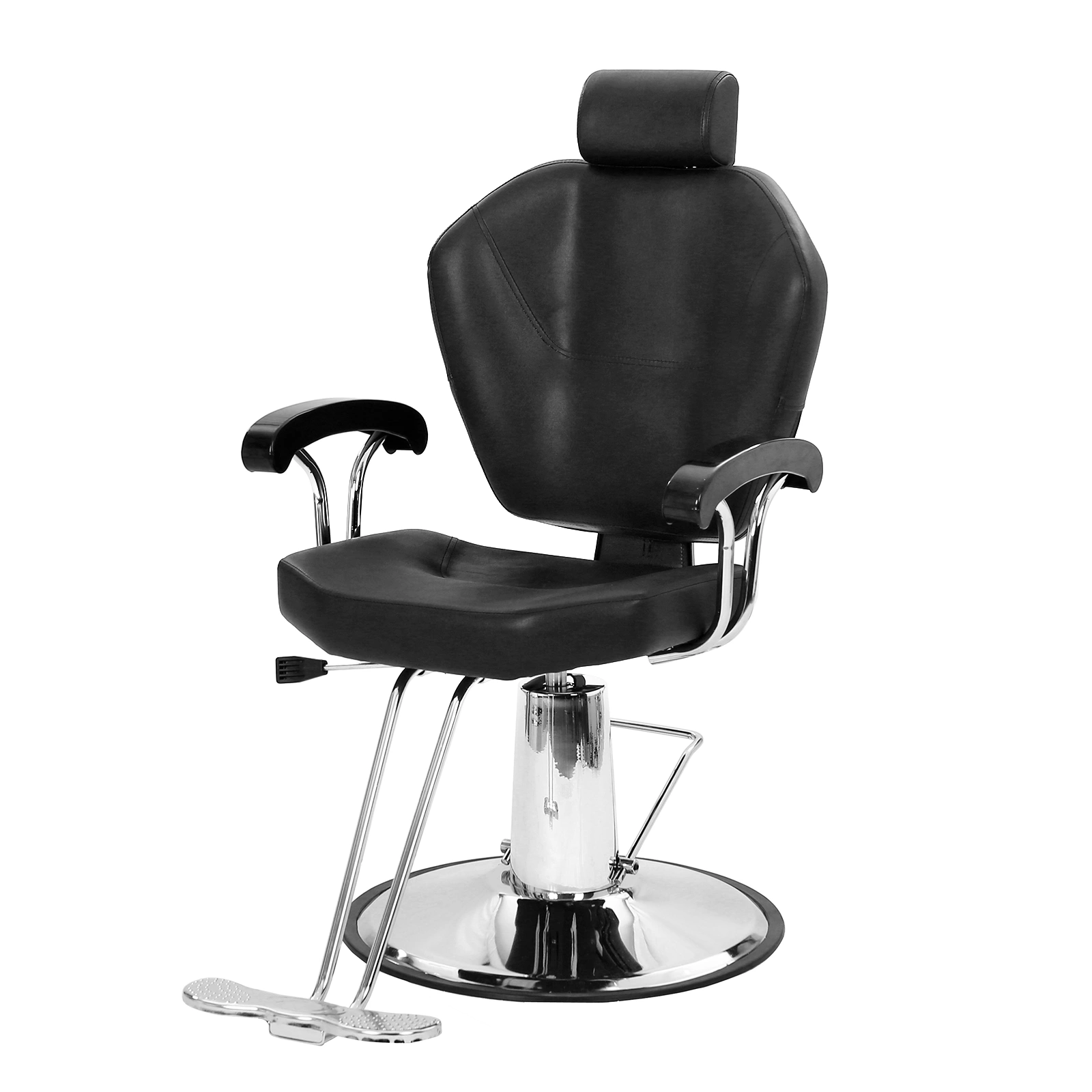 Reclining Barber Chair Black 150kg Capacity PVC Leather Headrest Iron Plated Pedal ABS Armrest 680 Plated Iron Plate Salon view 3