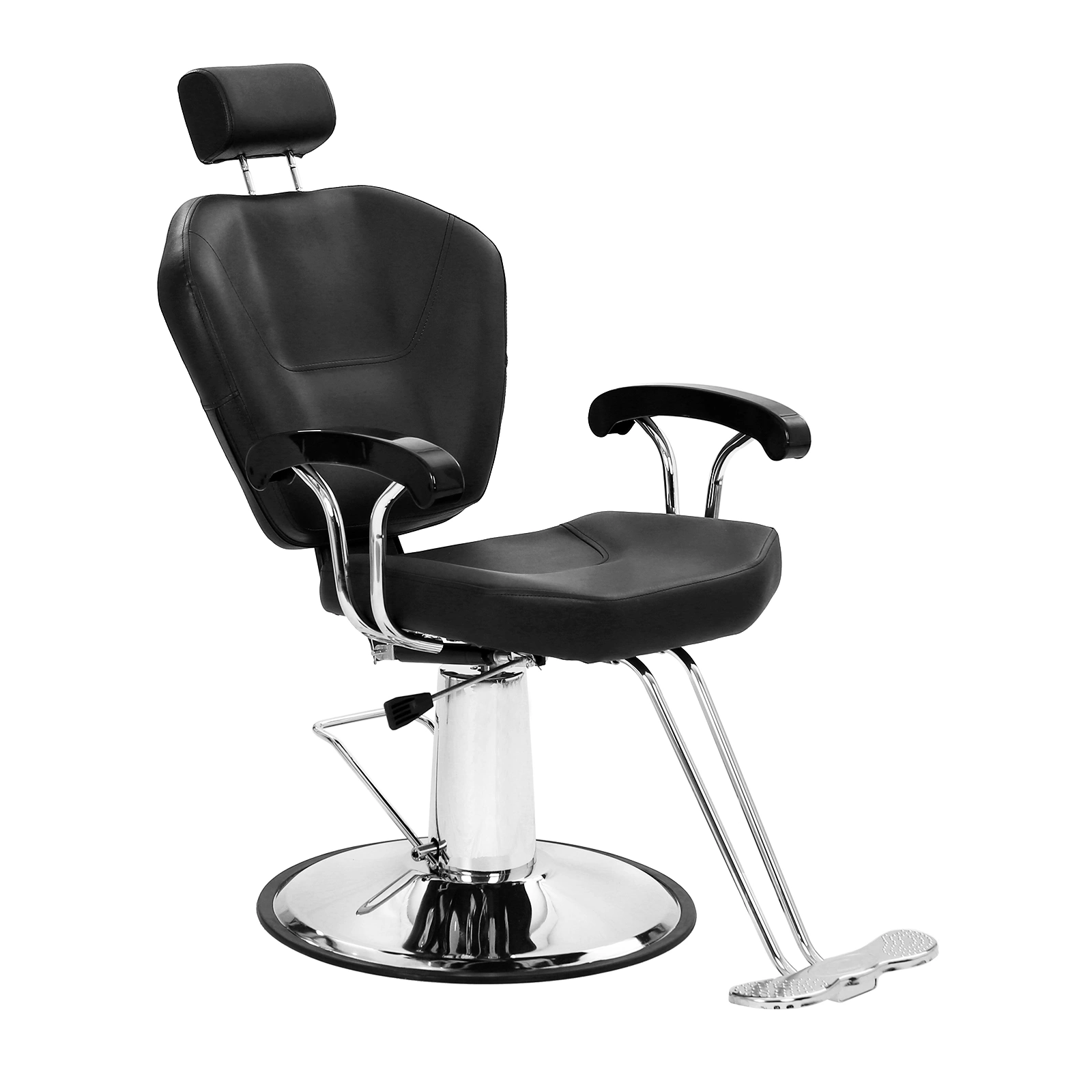 Reclining Barber Chair Black 150kg Capacity PVC Leather Headrest Iron Plated Pedal ABS Armrest 680 Plated Iron Plate Salon view 4