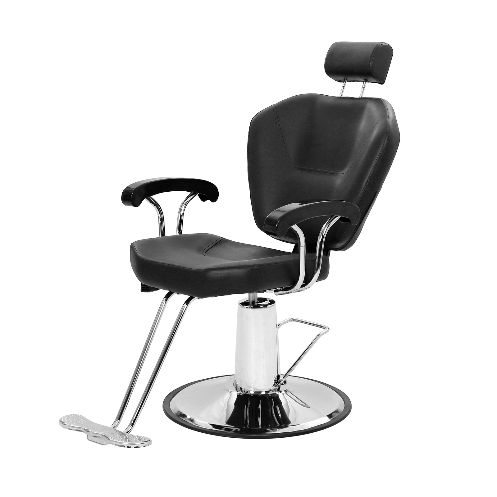 Reclining Barber Chair Black 150kg Capacity PVC Leather Headrest Iron Plated Pedal ABS Armrest 680 Plated Iron Plate Salon view 5