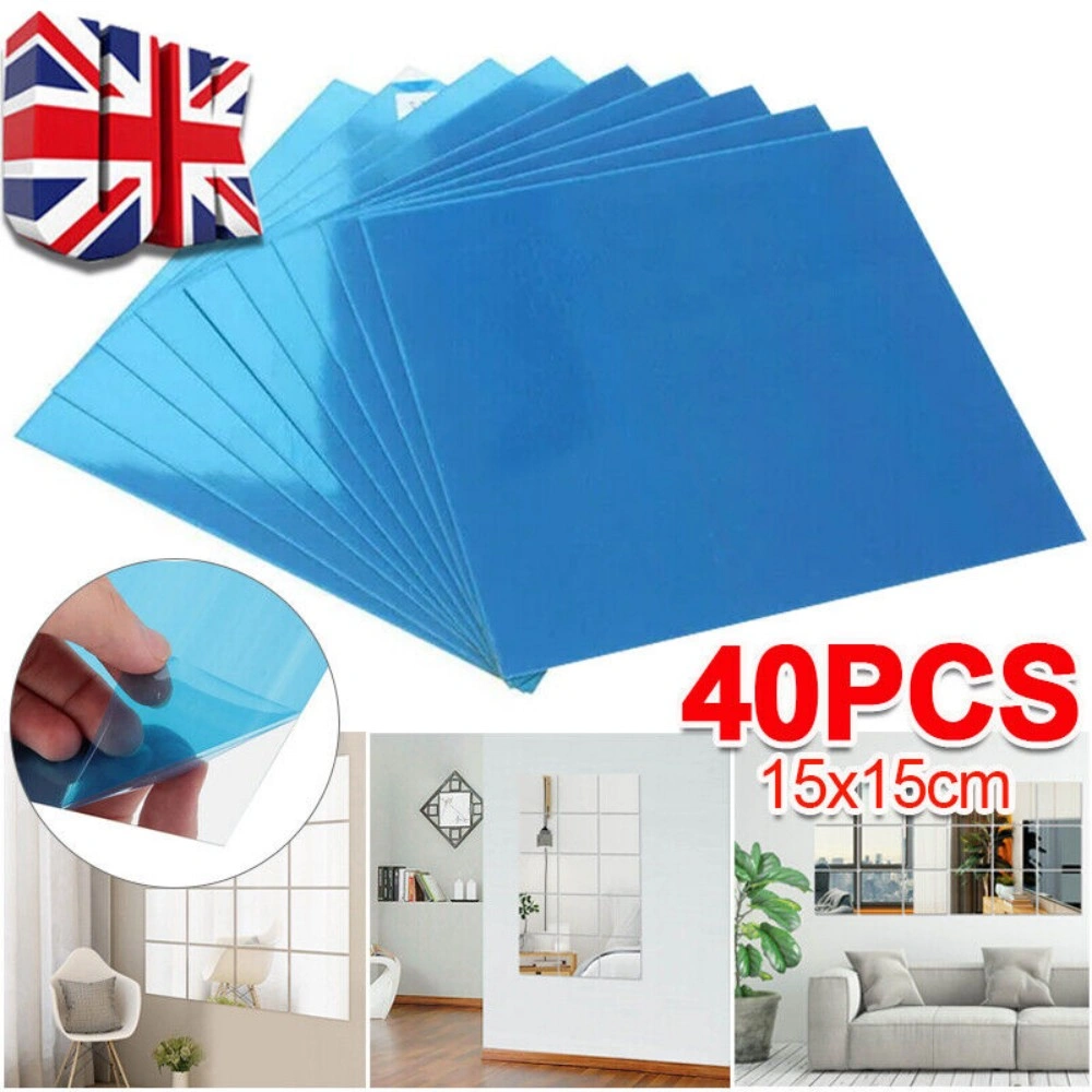 40 Pack Glass Mirror Tile Wall Stickers, Square Self-Adhesive Backsplash Decals for Home DIY Decor