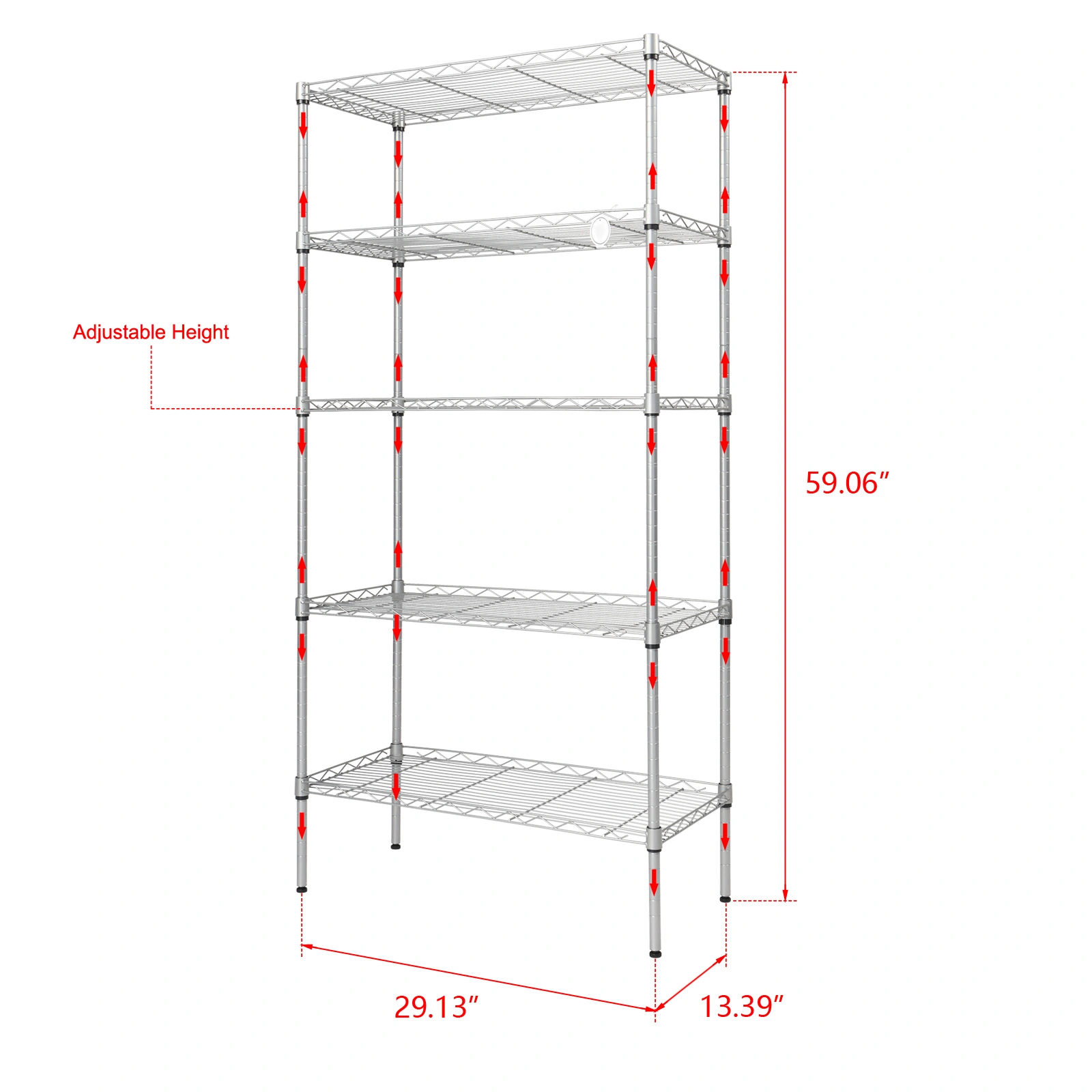 XM-304B Rectangle Carbon Steel Metal Assembly 5-Shelf Storage Rack Silver Gray view 24