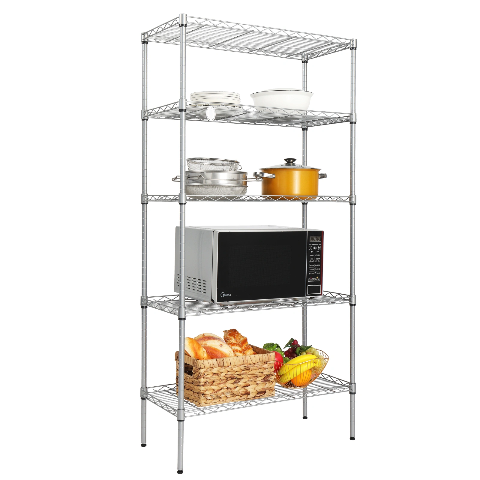 XM-304B Rectangle Carbon Steel Metal Assembly 5-Shelf Storage Rack Silver Gray view 27
