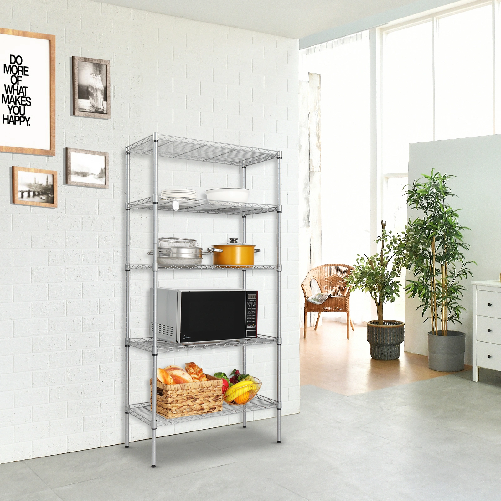 XM-304B Rectangle Carbon Steel Metal Assembly 5-Shelf Storage Rack Silver Gray view 33