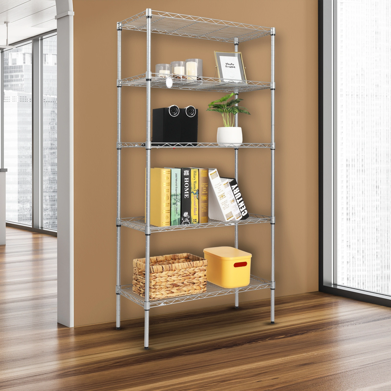 XM-304B Rectangle Carbon Steel Metal Assembly 5-Shelf Storage Rack Silver Gray view 34