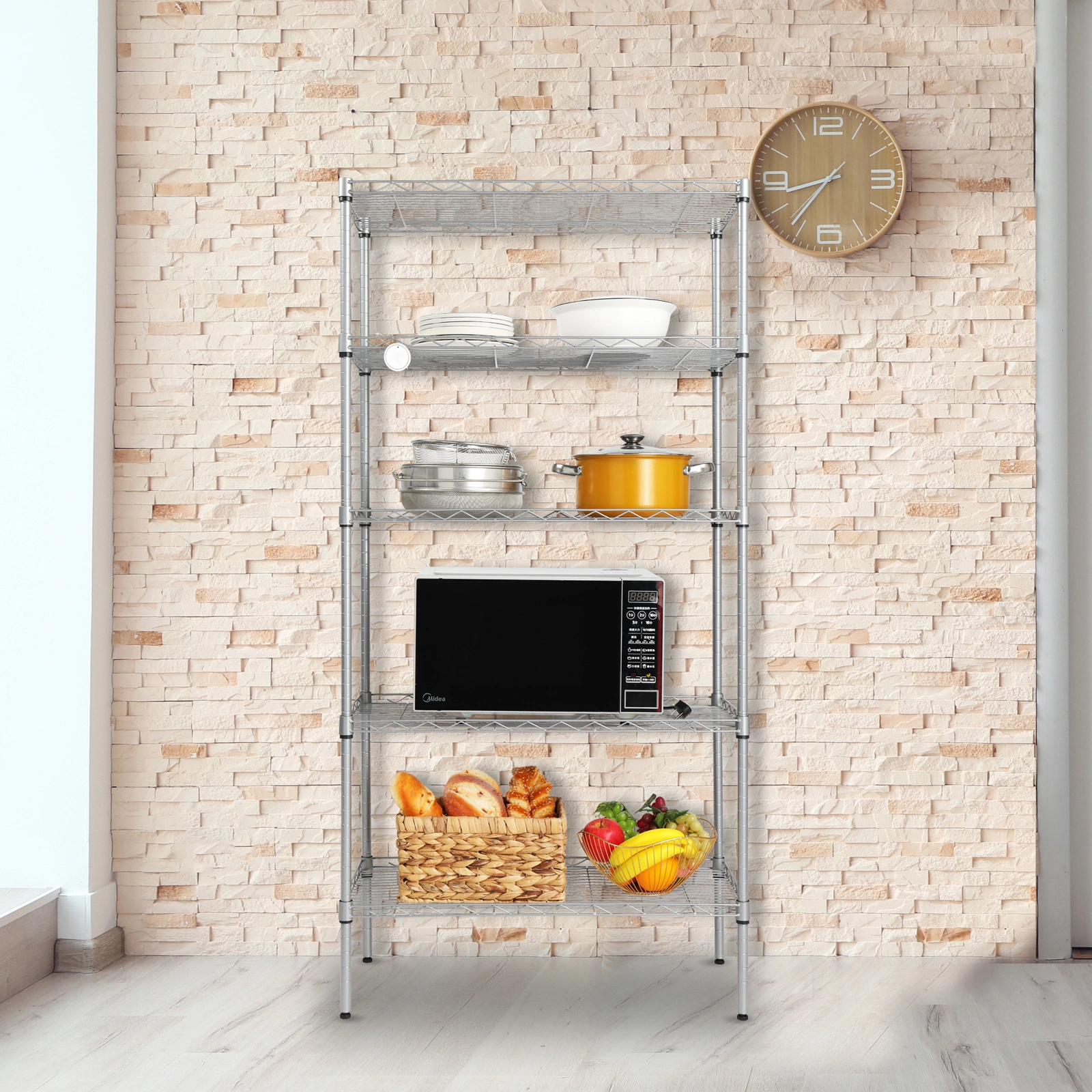 XM-304B Rectangle Carbon Steel Metal Assembly 5-Shelf Storage Rack Silver Gray view 36