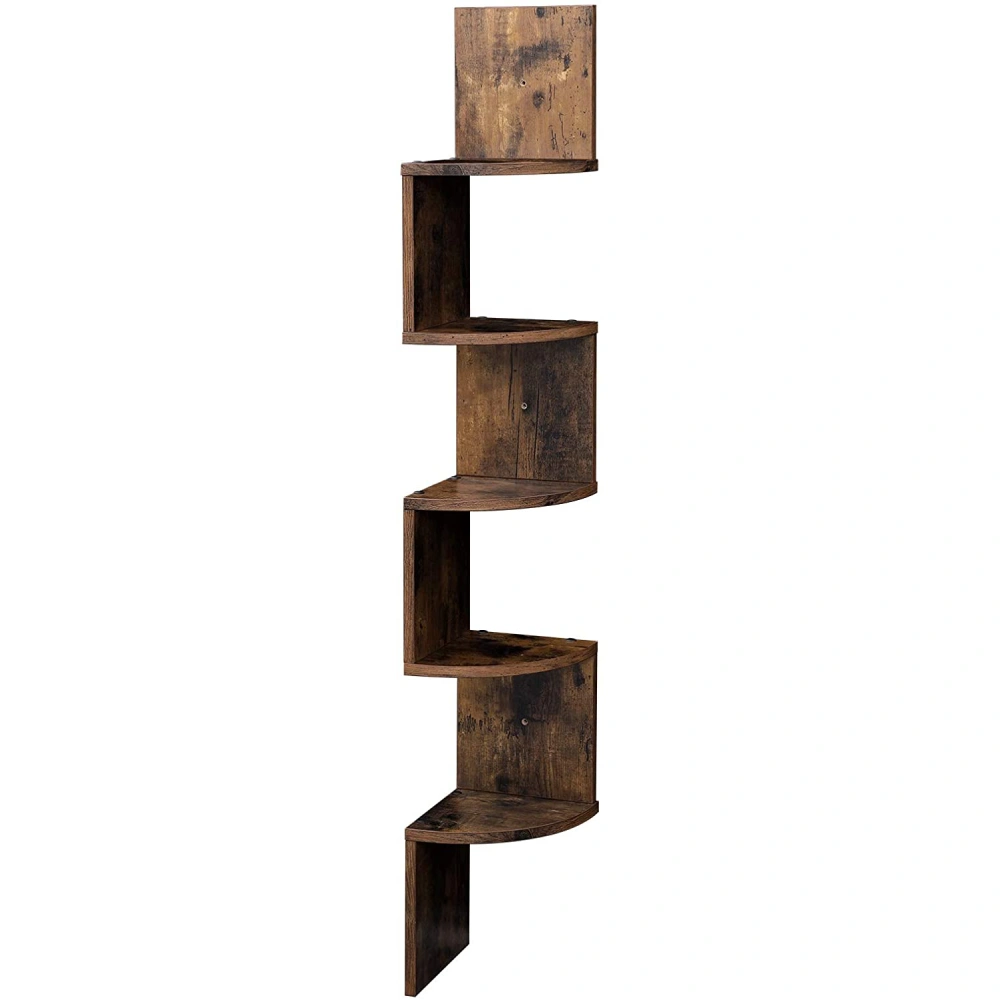Wood Industrial Corner 5 tiers Wall Shelf Zig Zag Wooden Shelves Wooden Mount Rack Home Furniture view 2