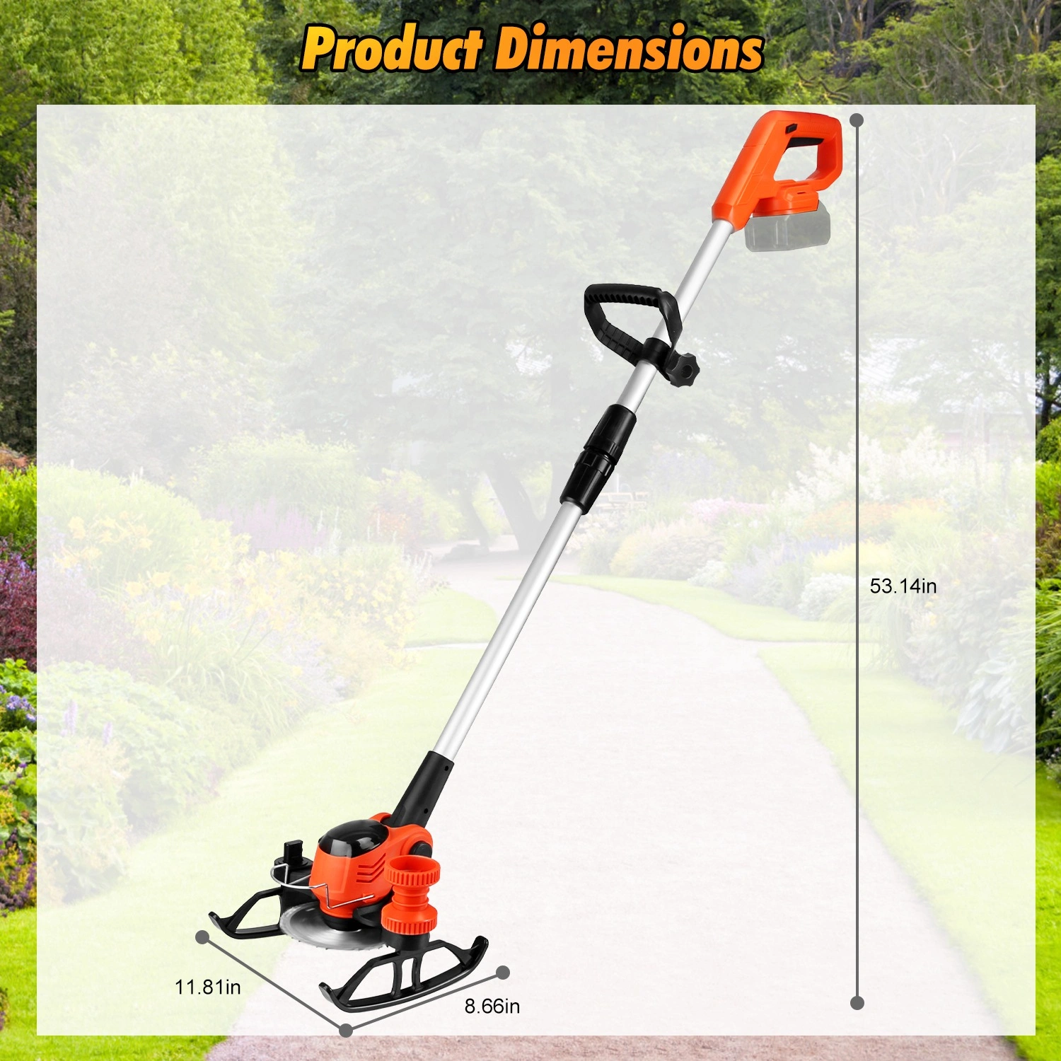 Cordless Wheeled Grass Trimmer - 800W Pure Copper Motor (15000RPM), 2x21V 3000mAh Batteries, 3 Blades (Plastic/Saw/Stainless Steel) & Height-Adjustable Wheels view 9