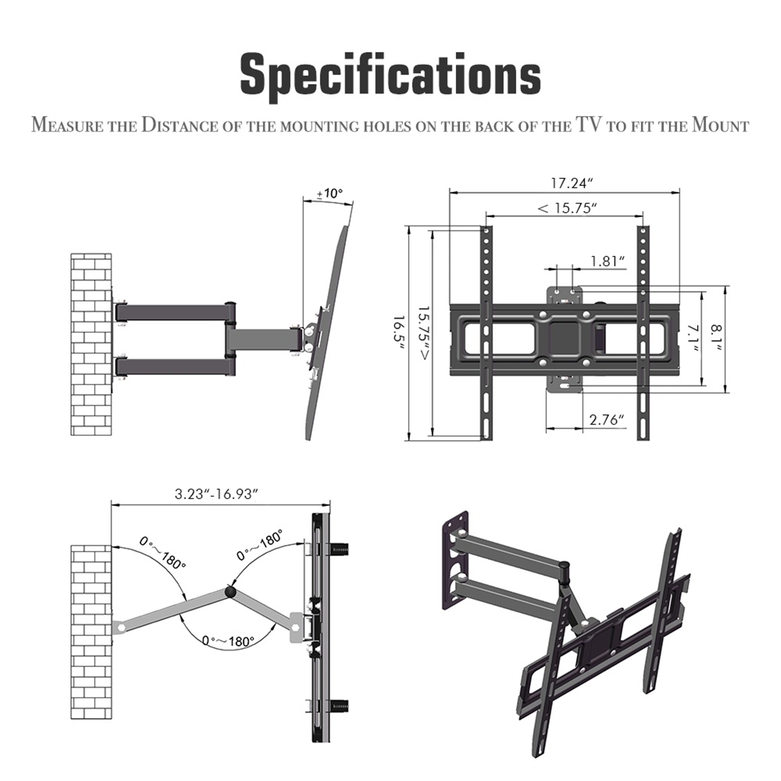 32-65" Single Pendulum Small Base TV Stand Tmxd-103 Bearing 35KG / VESE400*400 / Up And Down -10~ 10° view 16