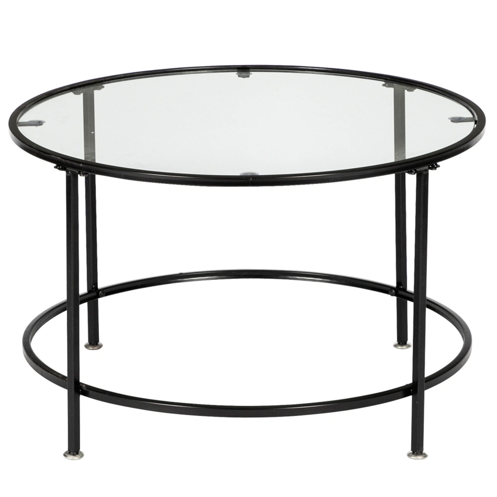 Round Coffee Table, 2 Layers 5mm Thick Tempered Glass Top & Wrought Iron Frame, Black End Table for Living Room view 2