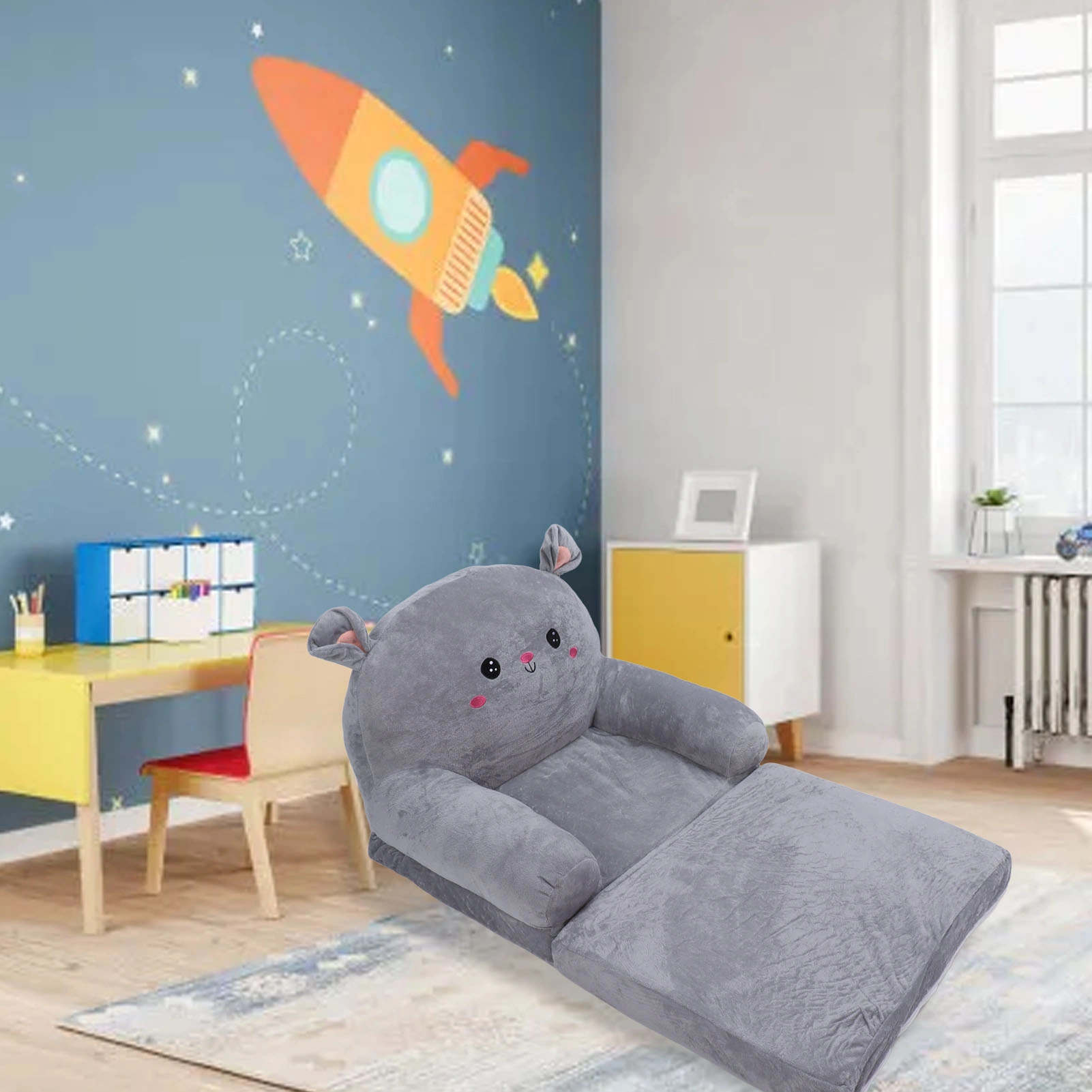 2 in 1 Cartoon Children Folding Sofa, Cloth & Sponge Fill, Ventilated Flip Open Seat for Baby Kids, 2 Layers view 2