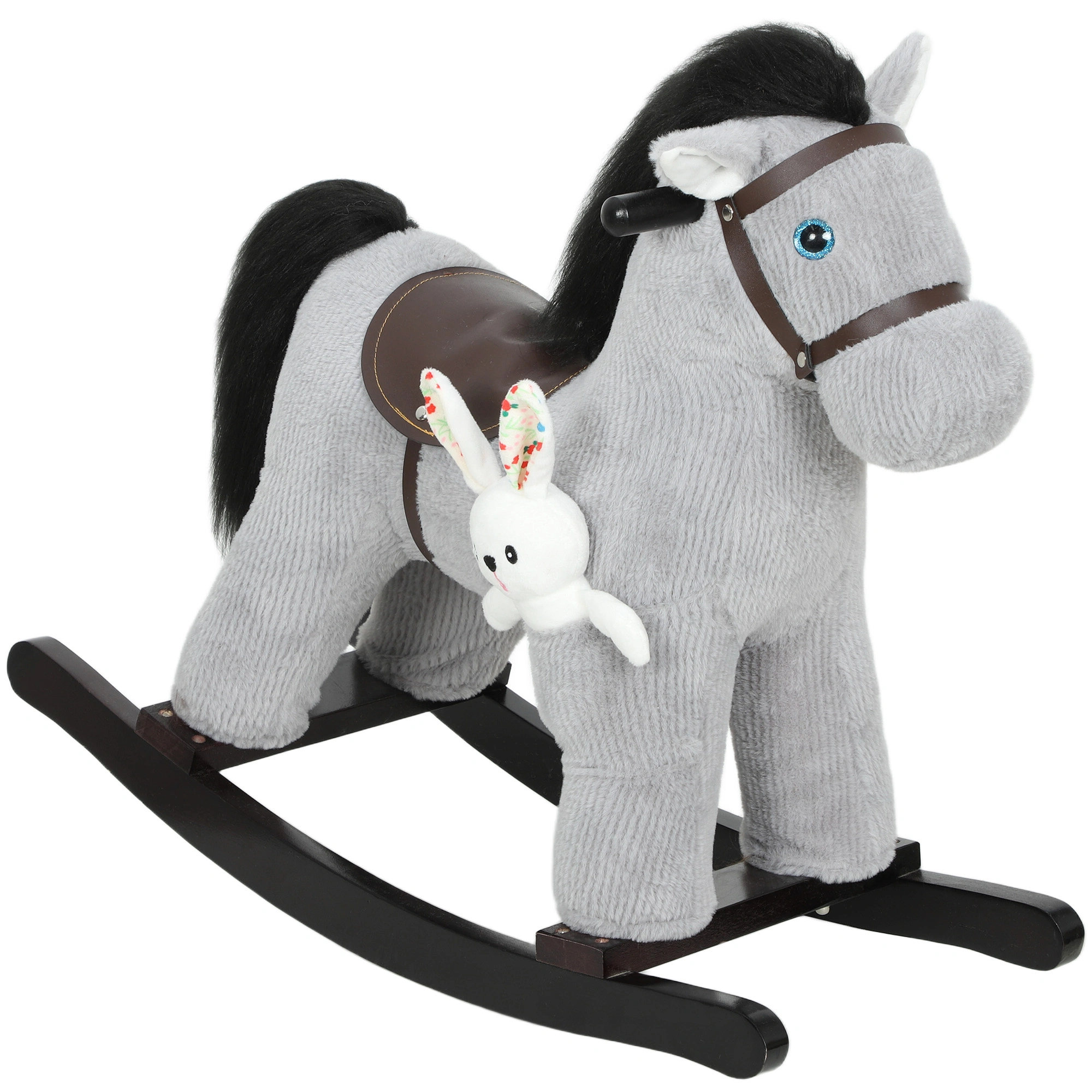 Wooden Rocking Horse for Kids with Soft Plush Seat, Indoor Outdoor Toy Gift view 2