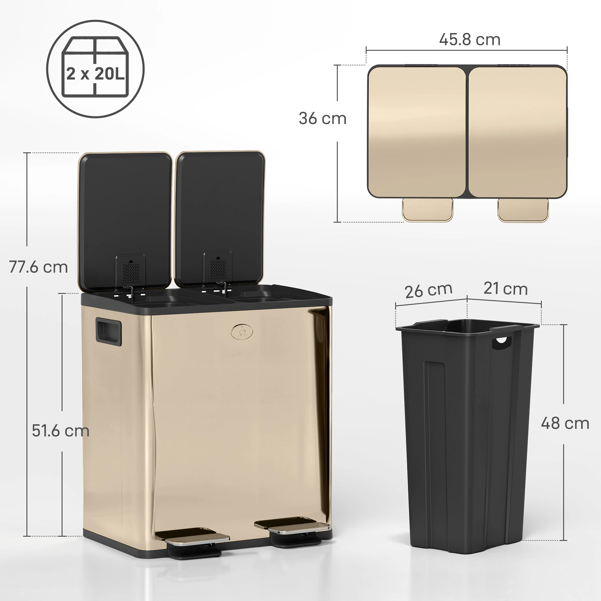 Stainless Steel Kitchen Bin | 50L Walk-Open Waste Bin with Lid, Pedal Bin, Brushed Silver, 13 Gallon view 5