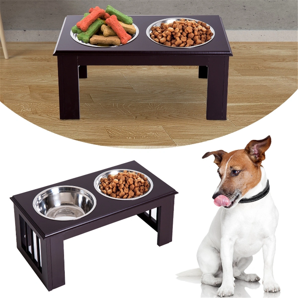 Stainless Steel Dog Bowls Set, Elevated Pet Feeding Station with Storage, Adjustable Height Dog Food & Water Bowls, Non-Slip Pet Feeding Storage Container