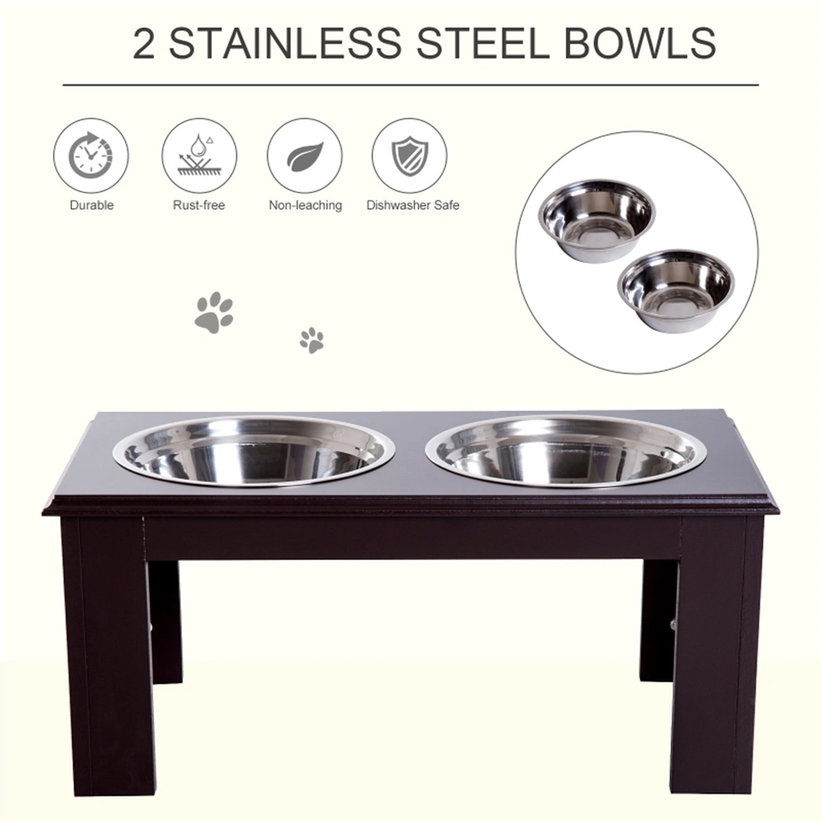 Stainless Steel Dog Bowls Set, Elevated Pet Feeding Station with Storage, Adjustable Height Dog Food & Water Bowls, Non-Slip Pet Feeding Storage Container view 3