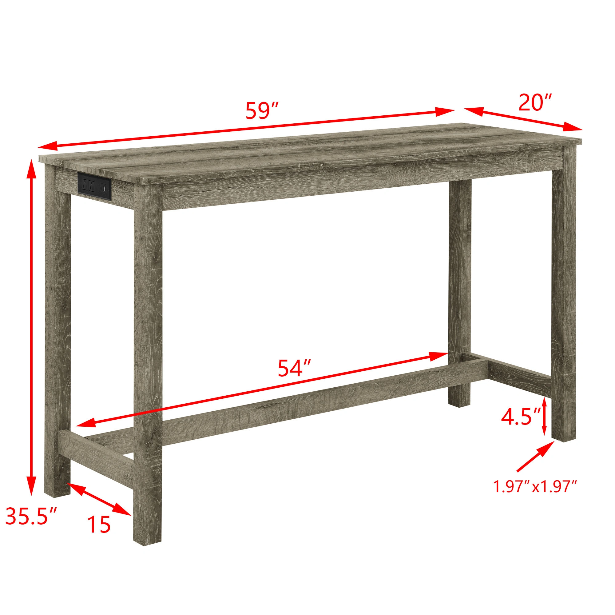 59" Bar Table with Power Outlet & 3 Upholstered Stools, 4 Piece Bar Height Dining Table Set for Living Room, Kitchen, Dining Room view 2