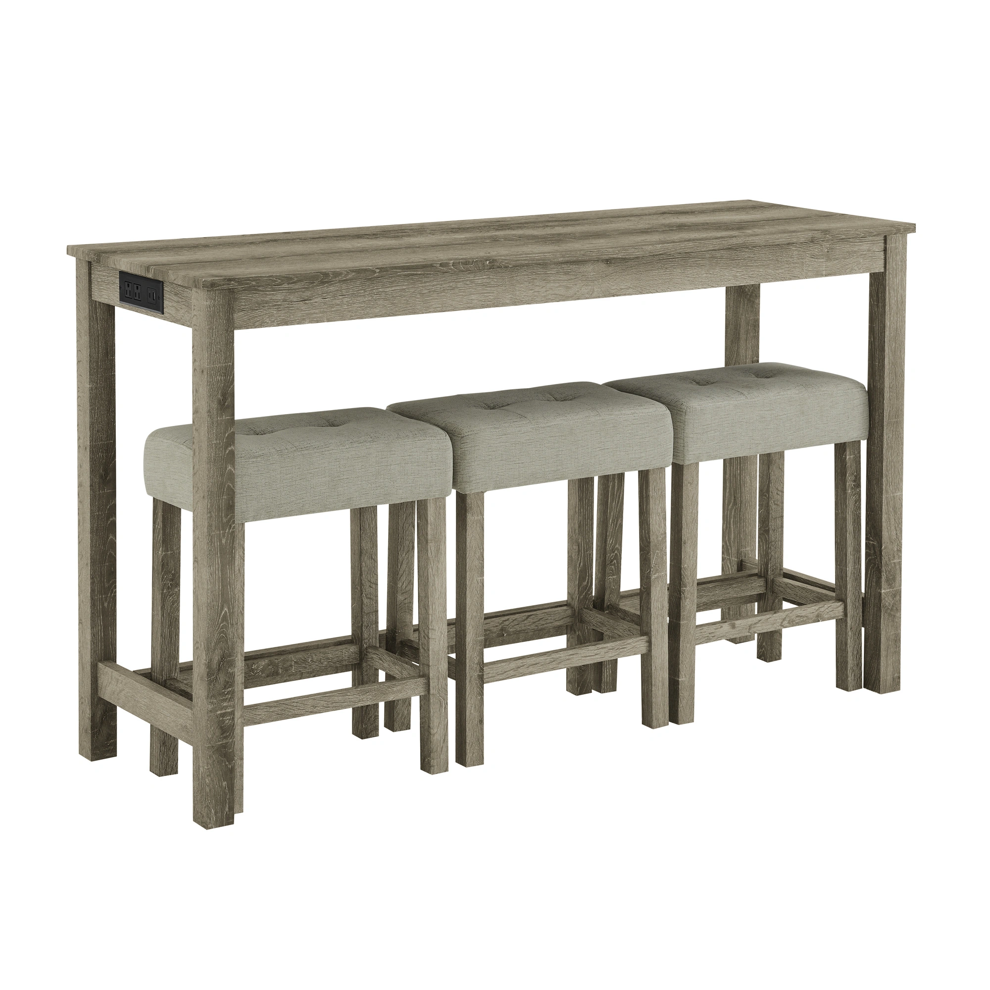 59" Bar Table with Power Outlet & 3 Upholstered Stools, 4 Piece Bar Height Dining Table Set for Living Room, Kitchen, Dining Room view 8