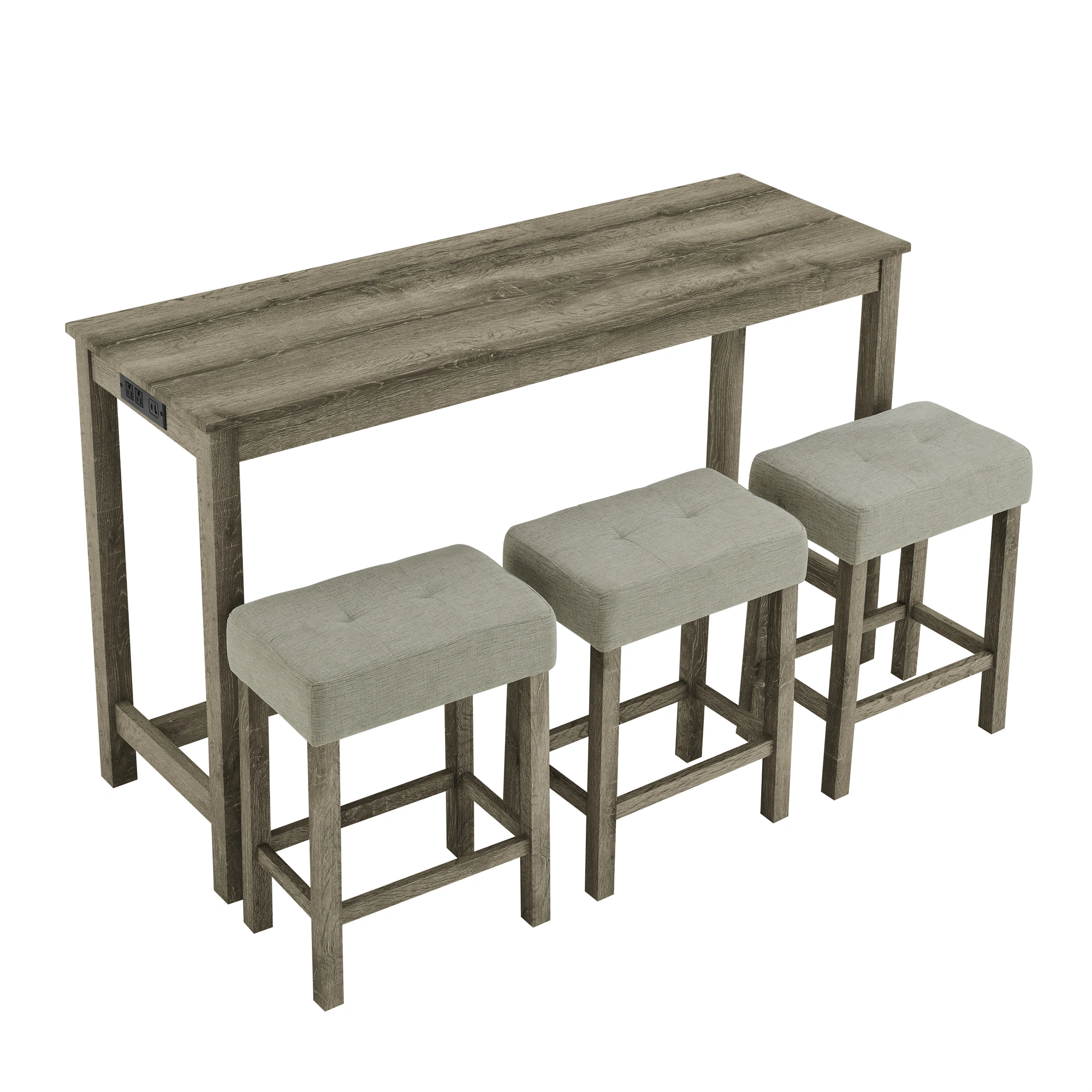59" Bar Table with Power Outlet & 3 Upholstered Stools, 4 Piece Bar Height Dining Table Set for Living Room, Kitchen, Dining Room view 9