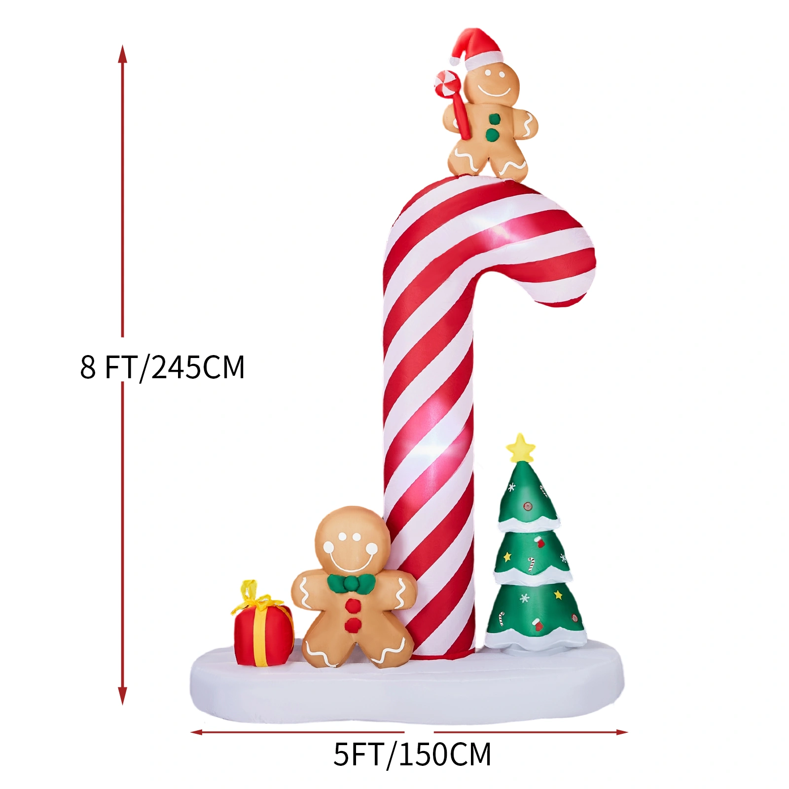 45M Lighted Christmas Inflatable Decoration Giant Candy Cane with Gingerbread Men LED Yard Lawn Garden Decor view 2