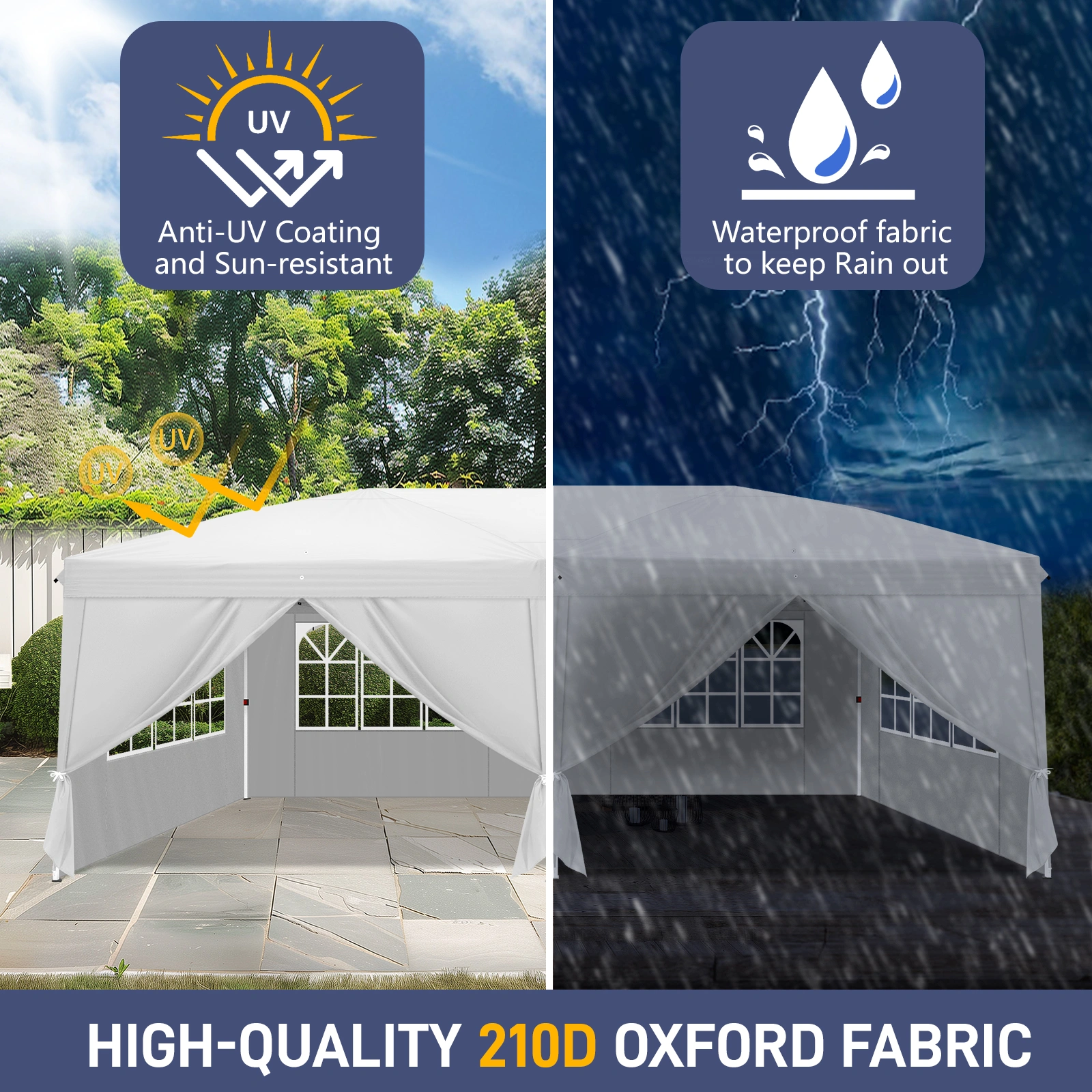 10x20' Instant Pop Up Canopy Tent White, 6 Side Panels 2 Doors 4 Mesh Windows, Powder Coated Steel Frame, 210D Oxford Outdoor Folding Shelter with Carry Bag view 5