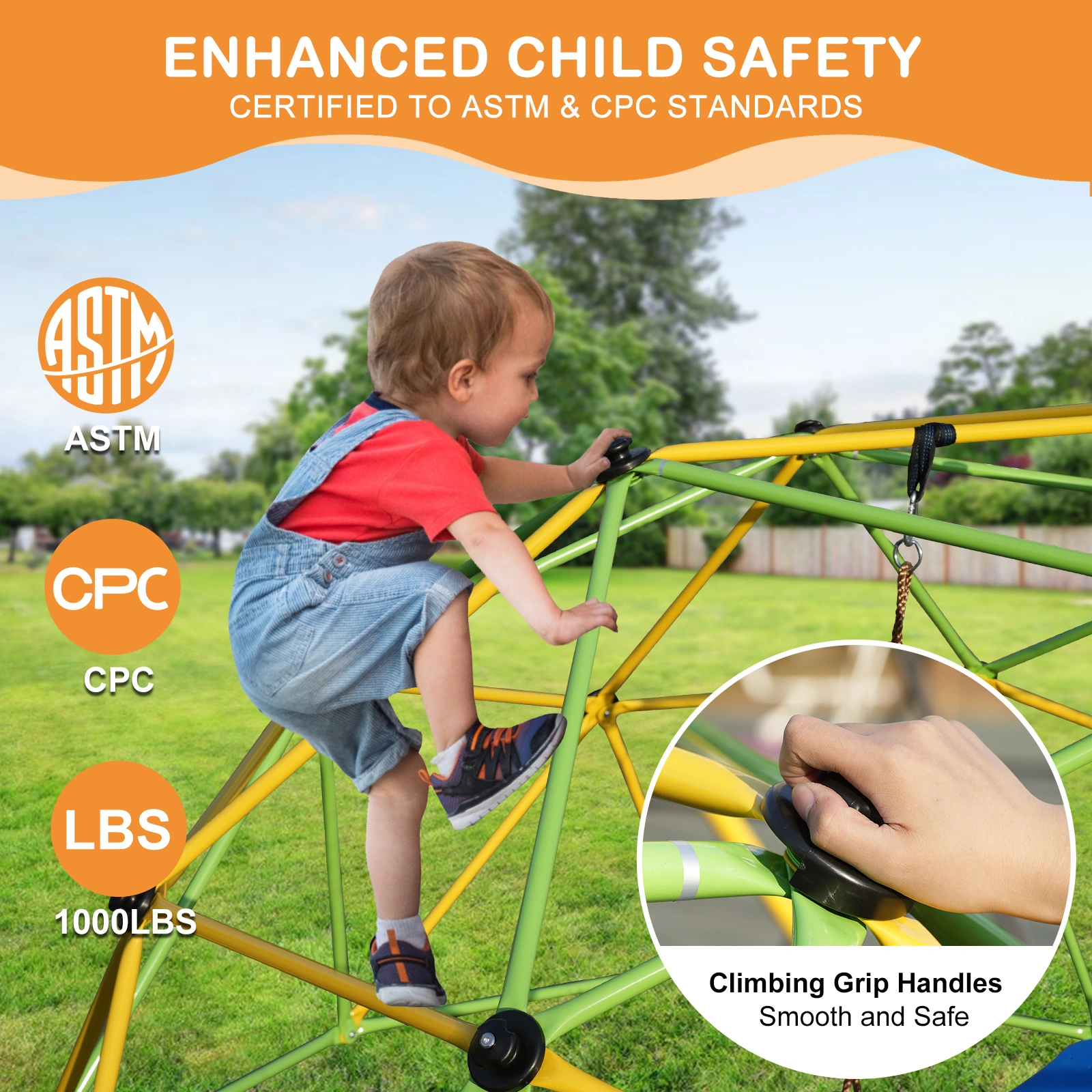 10FT Climbing Dome for Kids Jungle Gym Apply To Park Dome Climber With Swing Playground Equipment,Green view 6