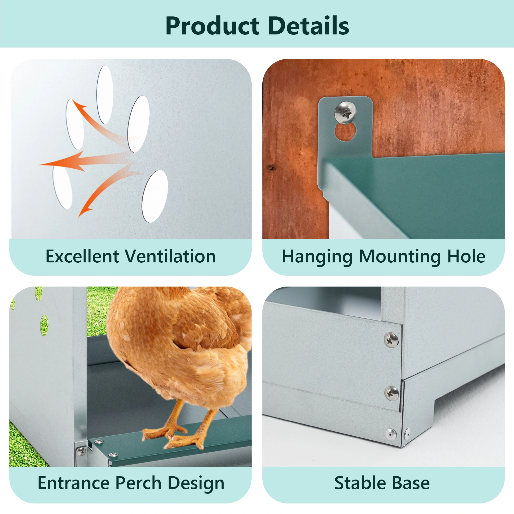 8-Compartment Wall-Mount Chicken Nesting Box, Metal Hen Nest Box with Large Vented Opening for Egg Laying view 3