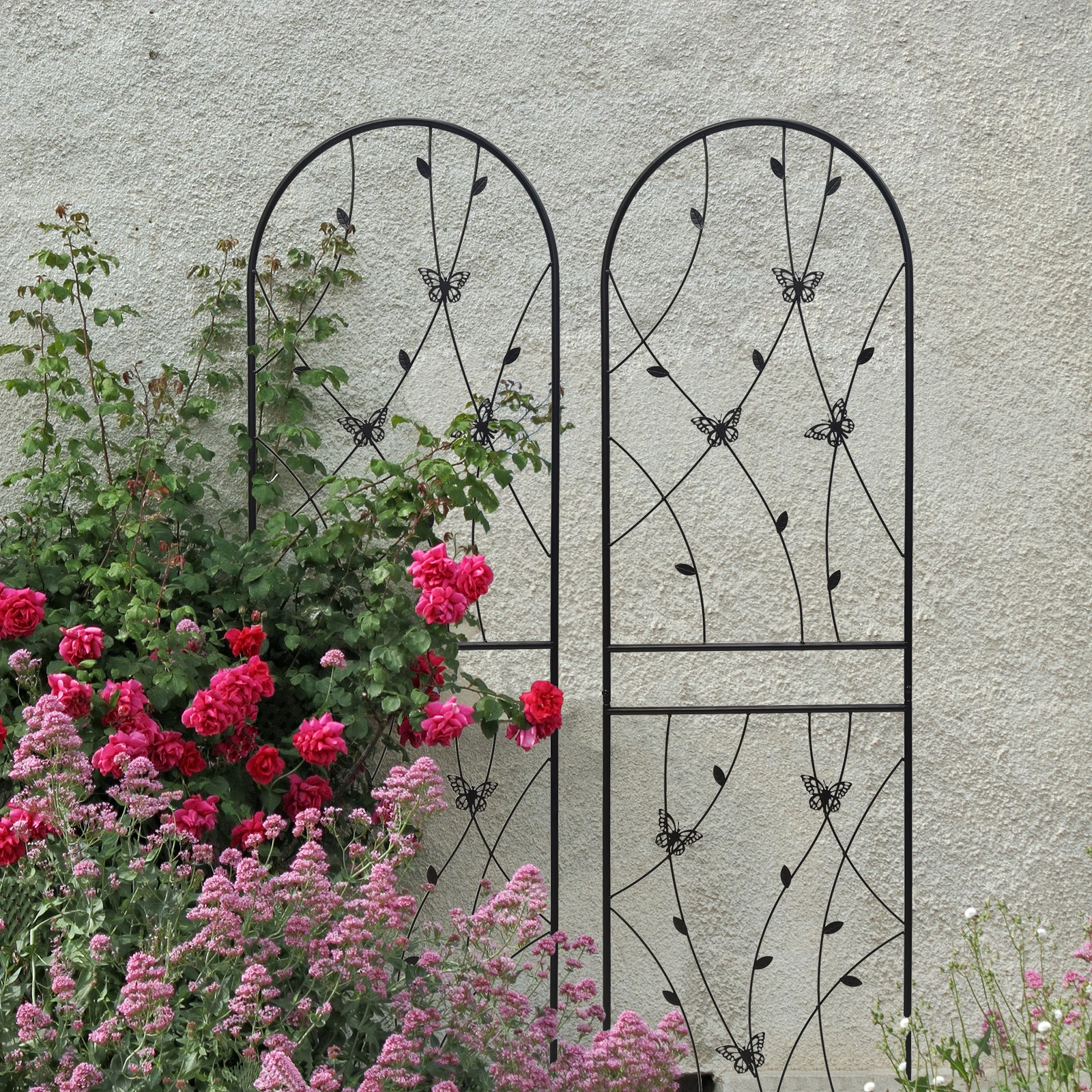 4 Pack Metal Garden Trellis 71" x 19.7" Rustproof Butterfly Wall Panel for Climbing Plants Outdoor Flower Support Black